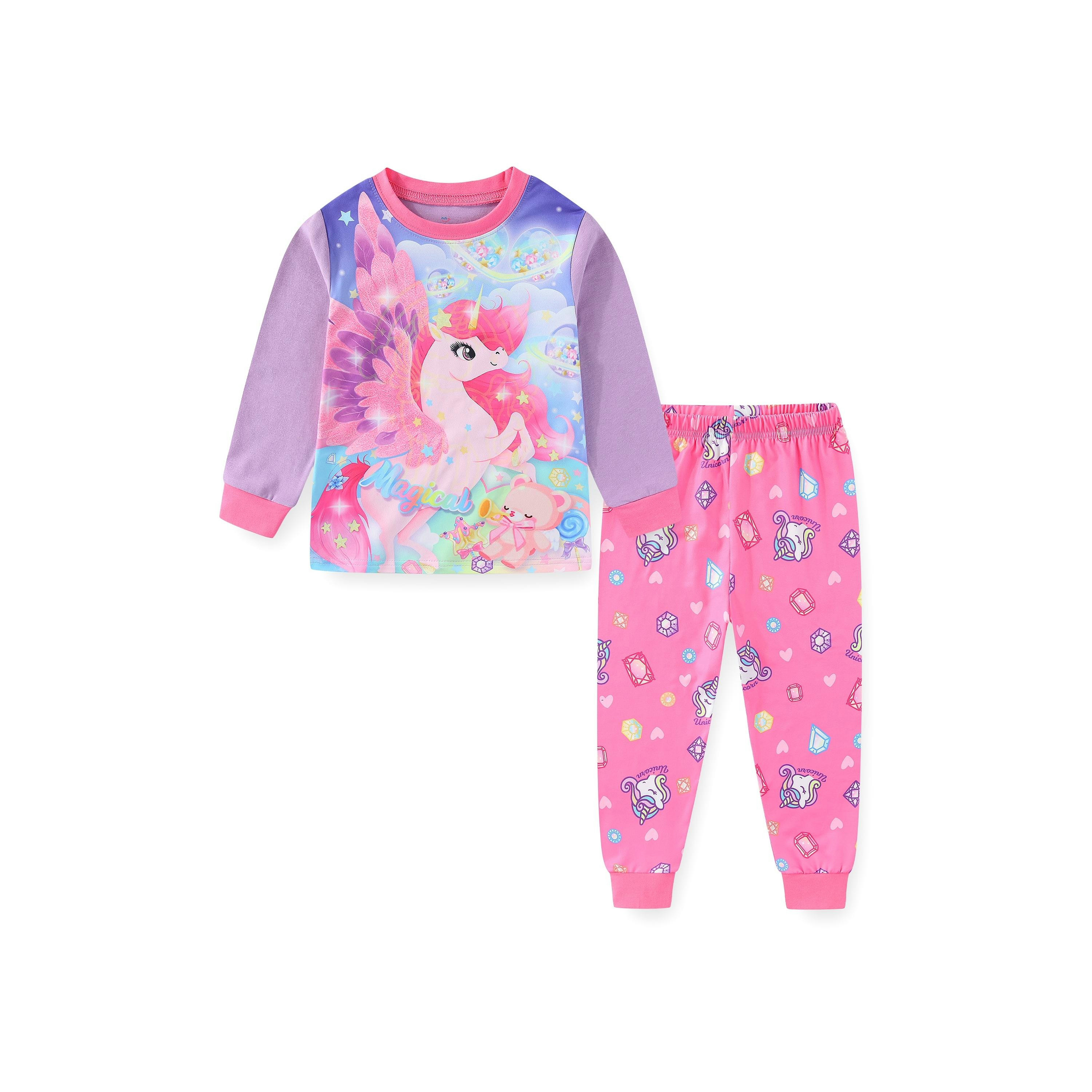 Babyqlo 2-Piece Starry Night Unicorn Printed Glow-in-the-Dark T-Shirt with Pyjama-girls-clothing-nightwear-image-1
