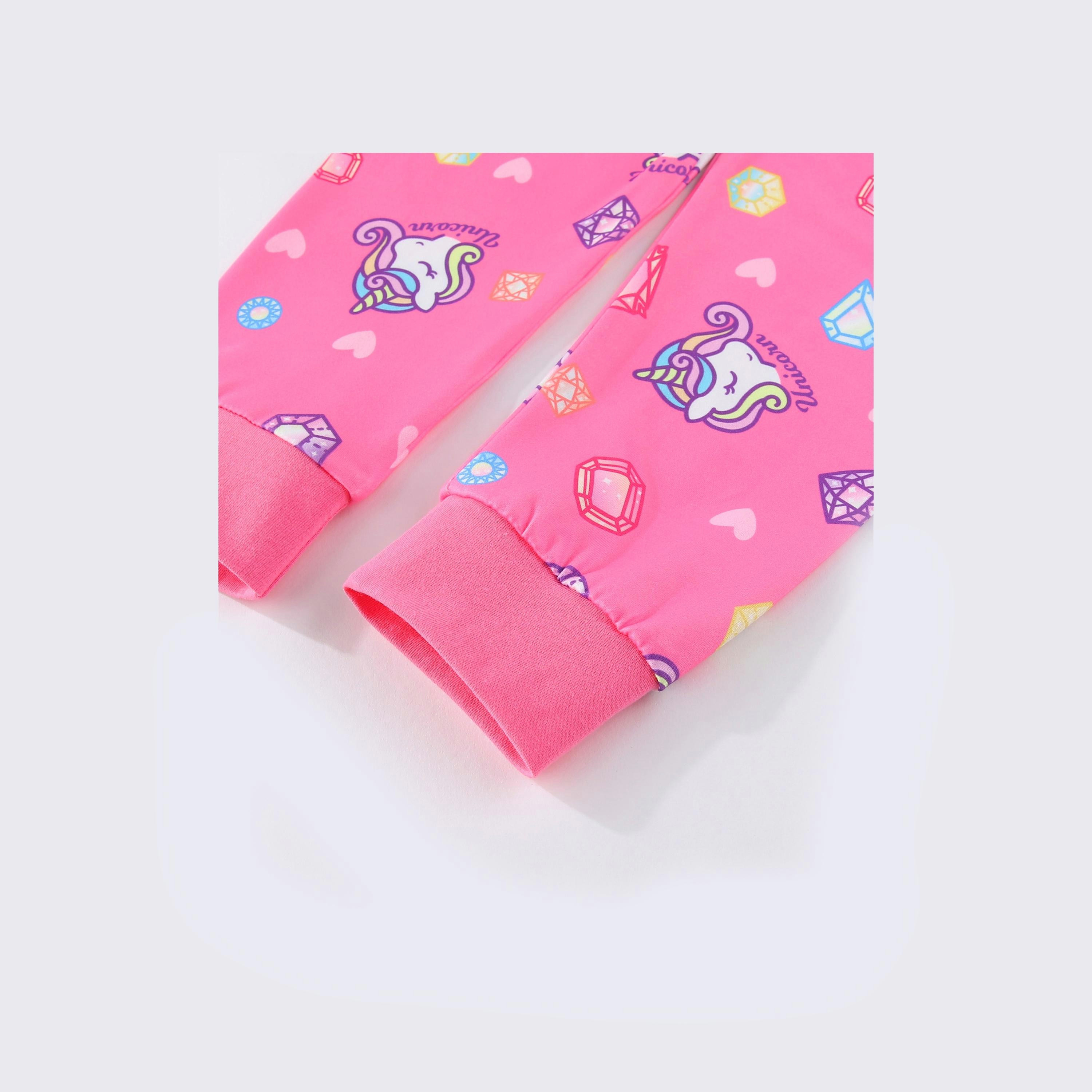 Babyqlo 2-Piece Starry Night Unicorn Printed Glow-in-the-Dark T-Shirt with Pyjama-girls-clothing-nightwear-image-2