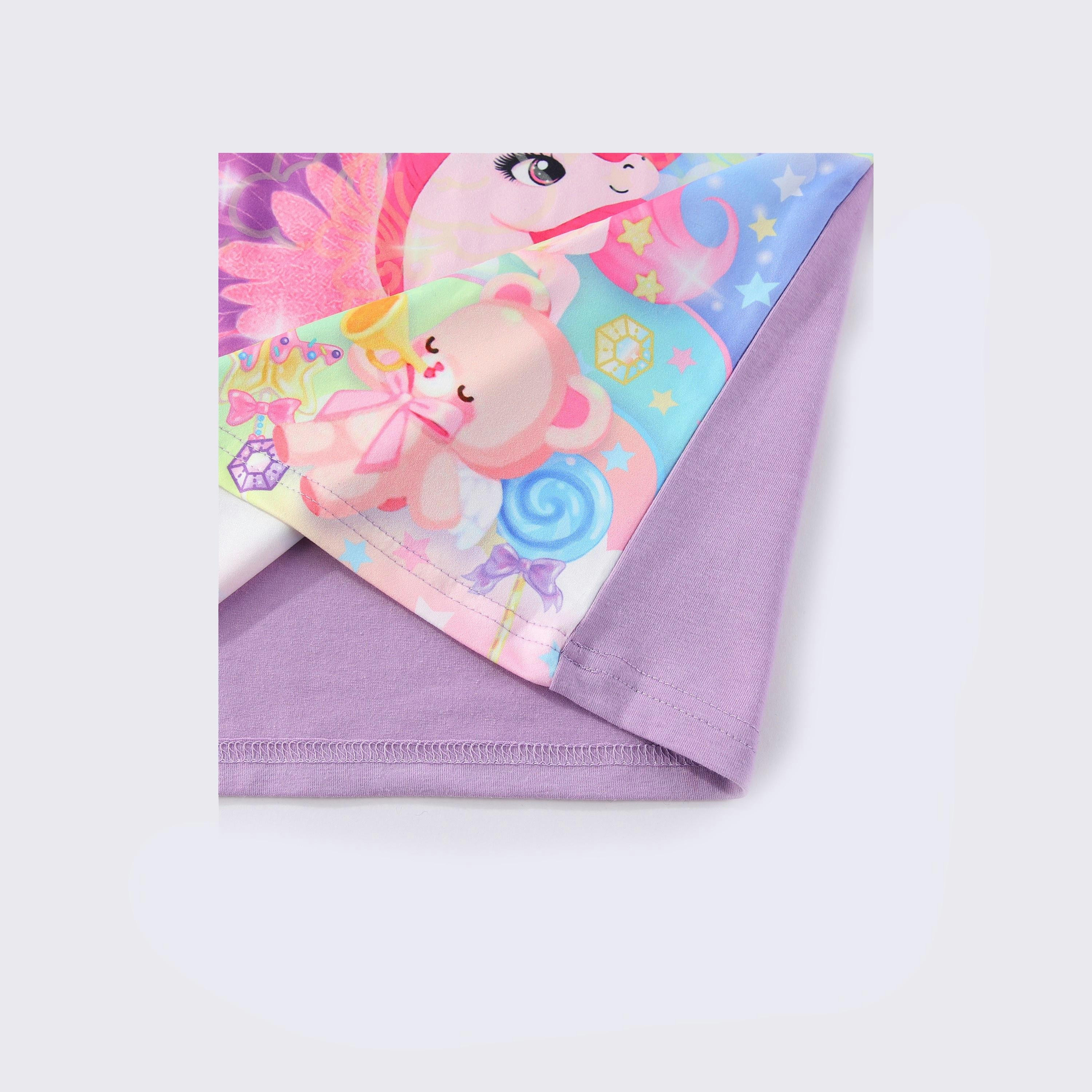 Babyqlo 2-Piece Starry Night Unicorn Printed Glow-in-the-Dark T-Shirt with Pyjama-girls-clothing-nightwear-image-3