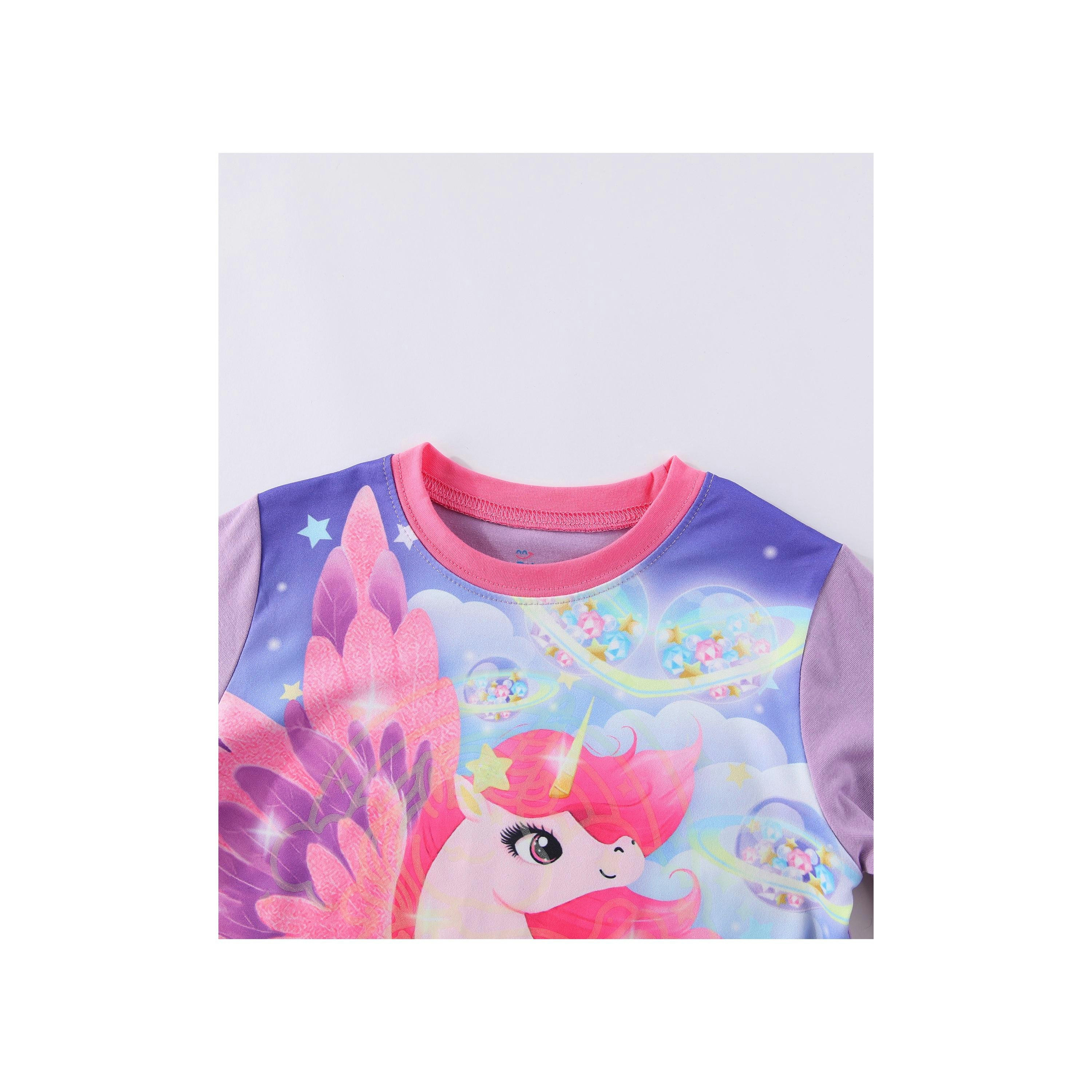 Babyqlo 2-Piece Starry Night Unicorn Printed Glow-in-the-Dark T-Shirt with Pyjama-girls-clothing-nightwear-image-9