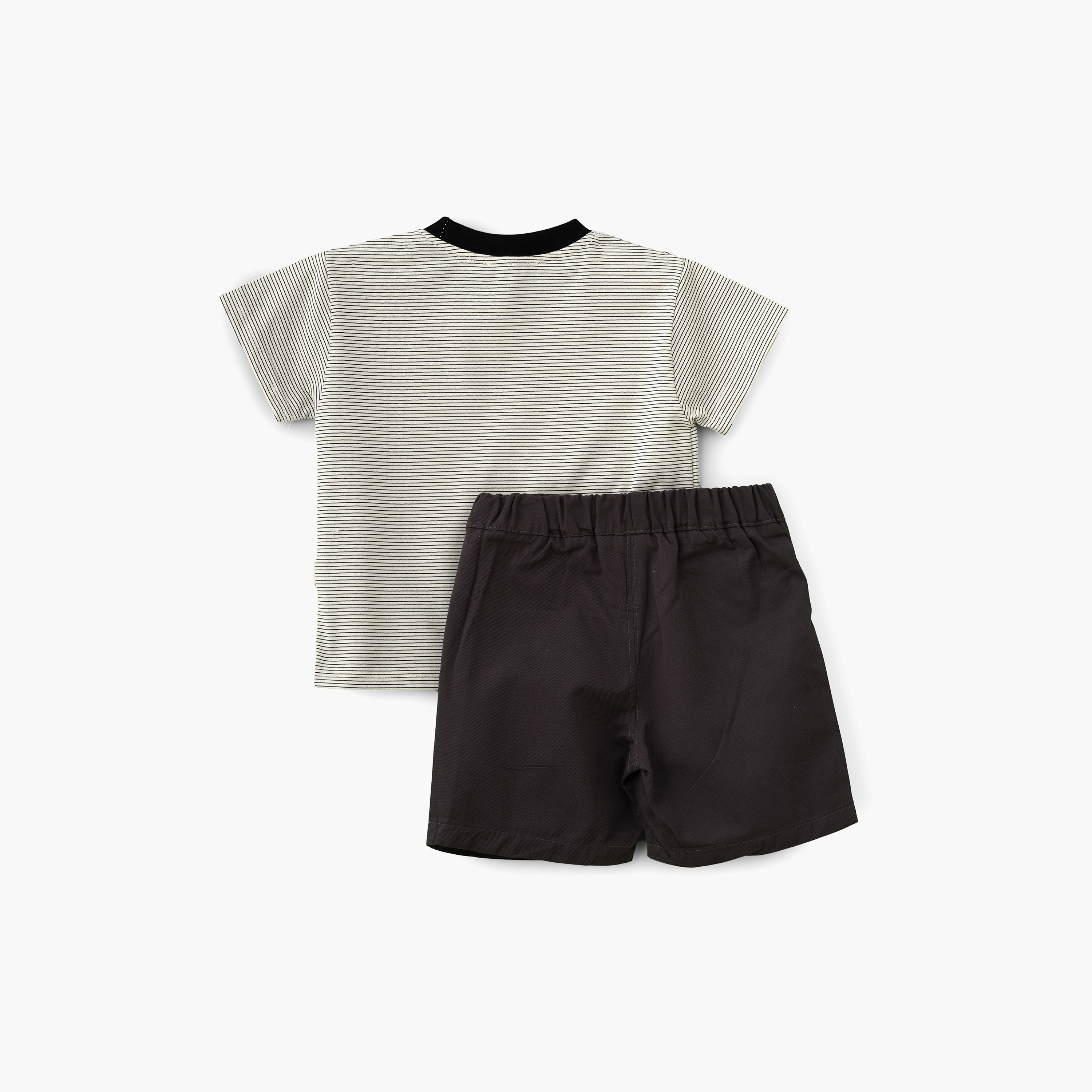 تي شيرت مخطط بأكمام قصيرة وشورت بطبعة دب من بيبيكلو-boys-clothing-setsandcoords-image-2