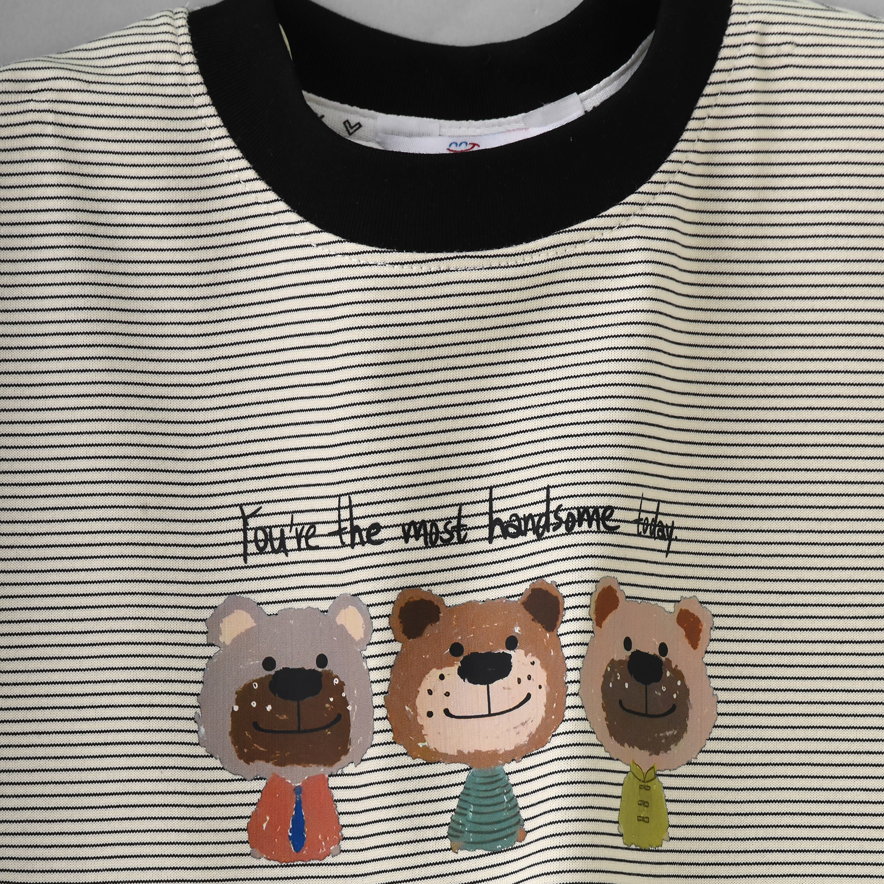 تي شيرت مخطط بأكمام قصيرة وشورت بطبعة دب من بيبيكلو-boys-clothing-setsandcoords-image-4