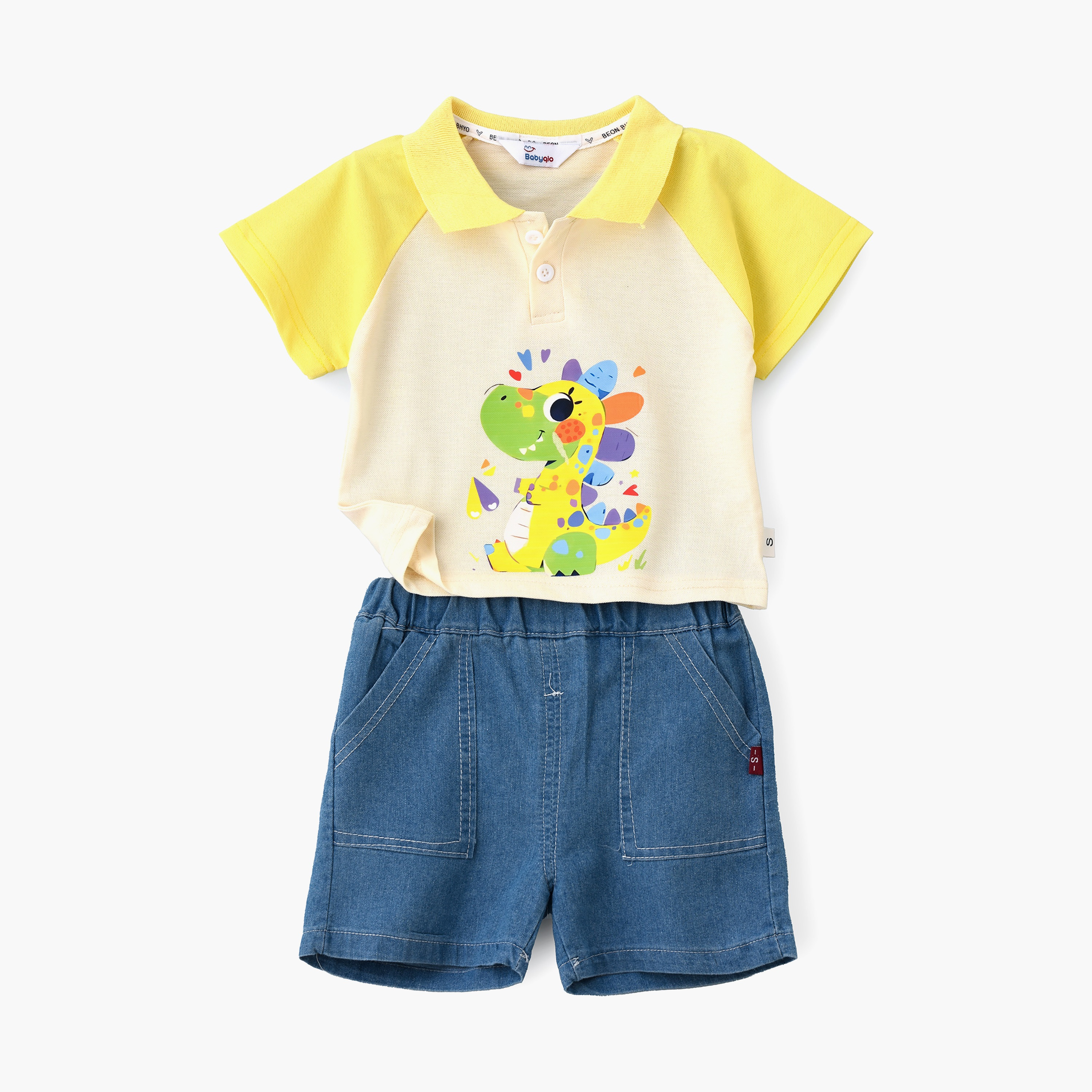 Babyqlo Dino Printed Short Sleeves T-Shirt with Shorts-boys-clothing-setsandcoords-image-1