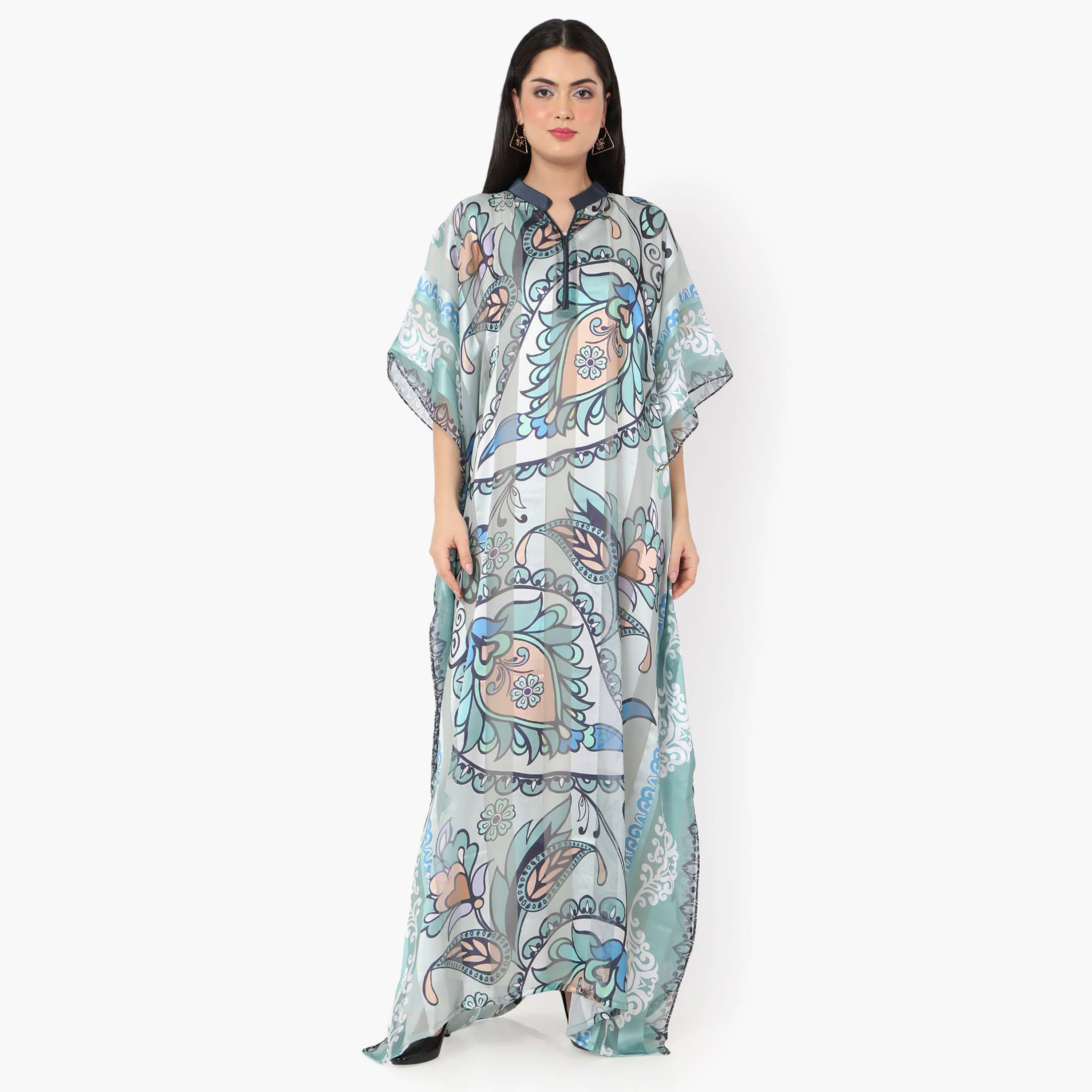 قفطان احتفالي نسائي مطبوع بياقة وأكمام واسعة من هانا آند سارة-women-arabicclothing-jalabiyas-image-1