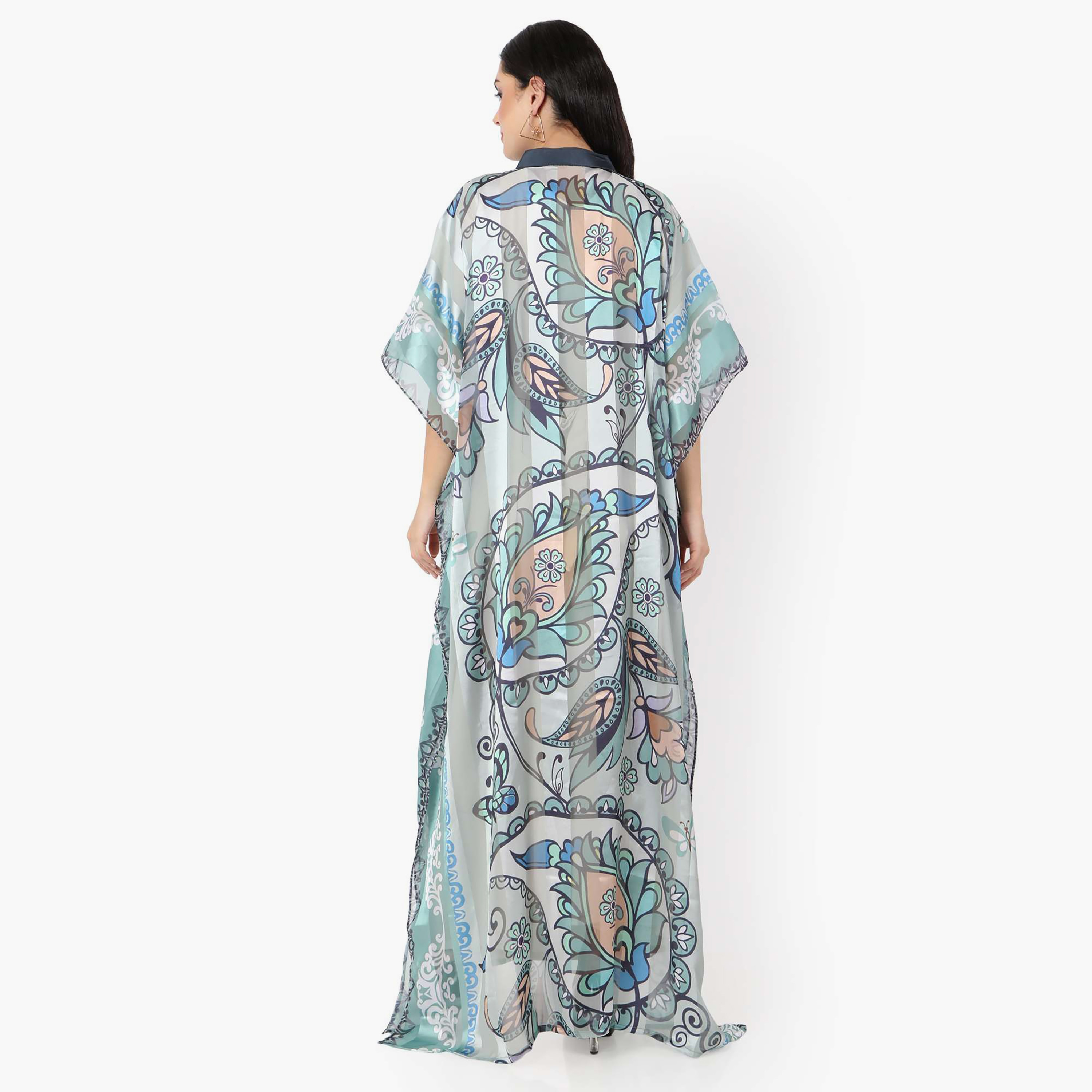 Hana & Sara Printed Collared Neck Flared Sleeves Women's Festive Kaftaan-women-arabicclothing-jalabiyas-image-4