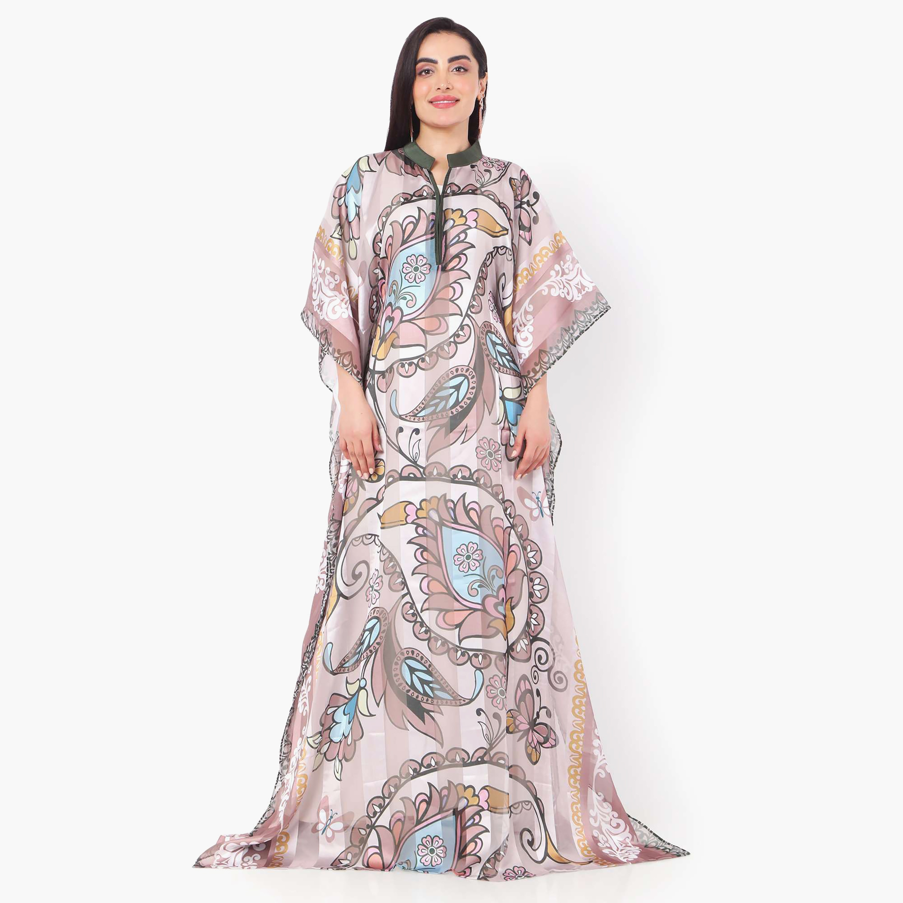 Hana & Sara Printed Collared Neck Flared Sleeves Women's Festive Kaftaan-women-arabicclothing-jalabiyas-image-5