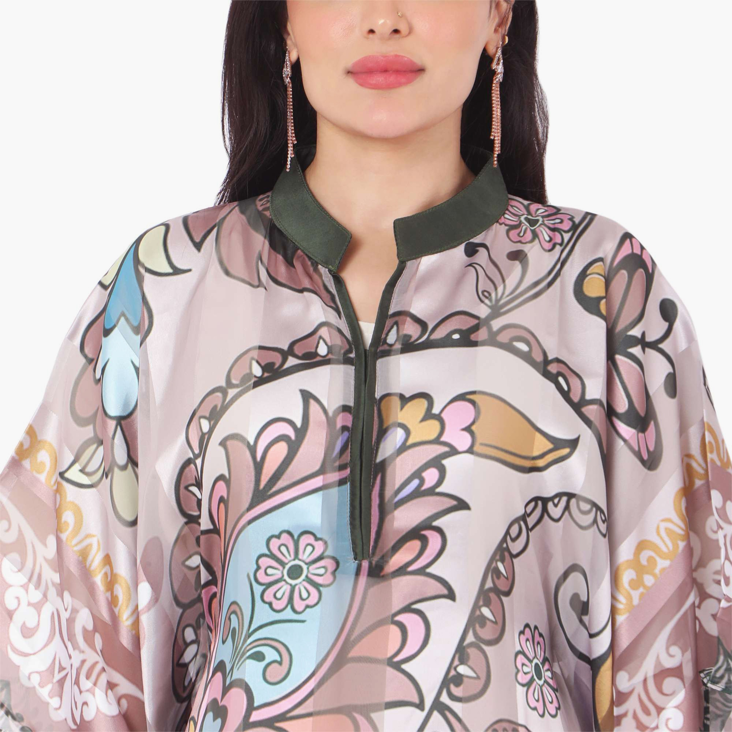 Hana & Sara Printed Collared Neck Flared Sleeves Women's Festive Kaftaan-women-arabicclothing-jalabiyas-image-6