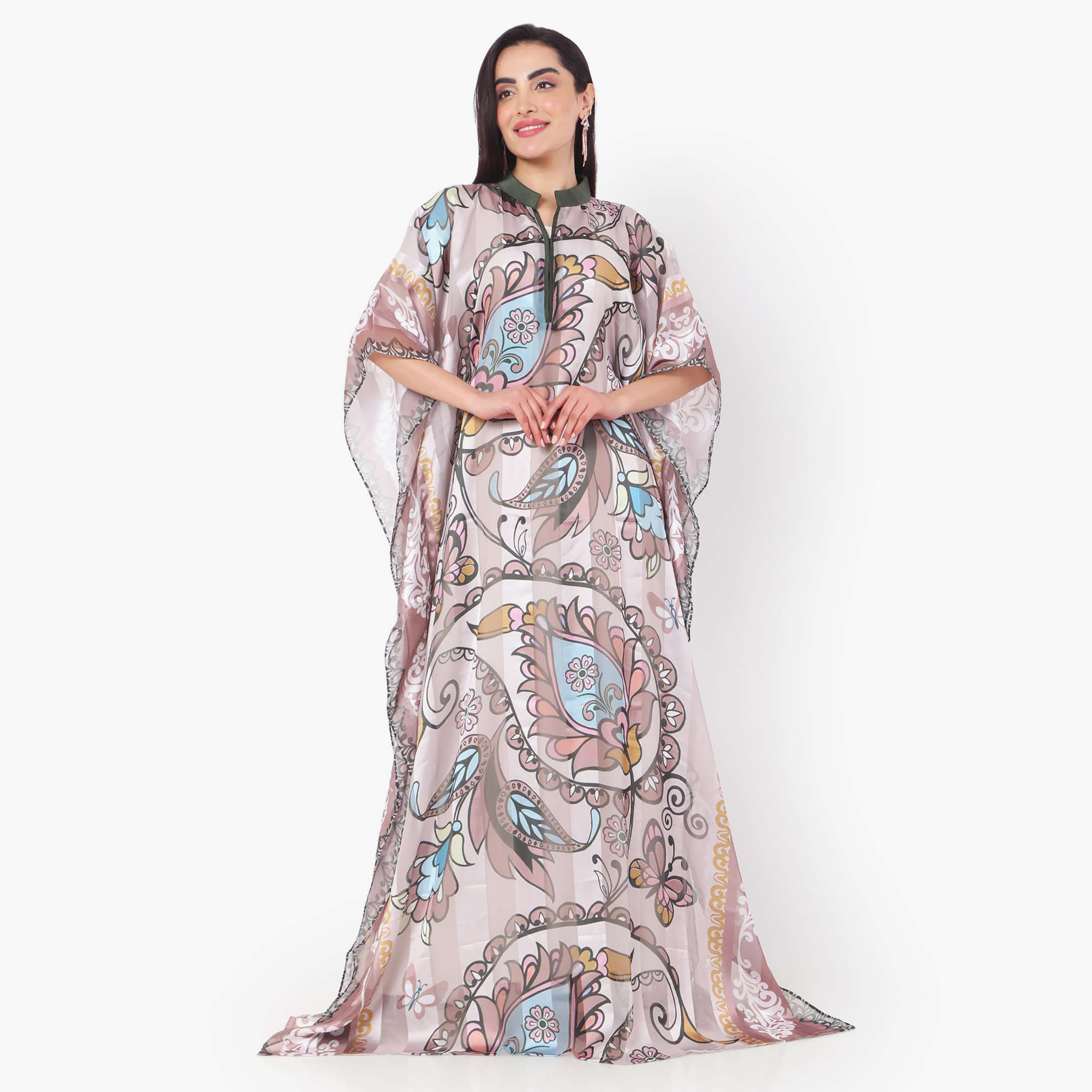 Hana & Sara Printed Collared Neck Flared Sleeves Women's Festive Kaftaan-women-arabicclothing-jalabiyas-image-7