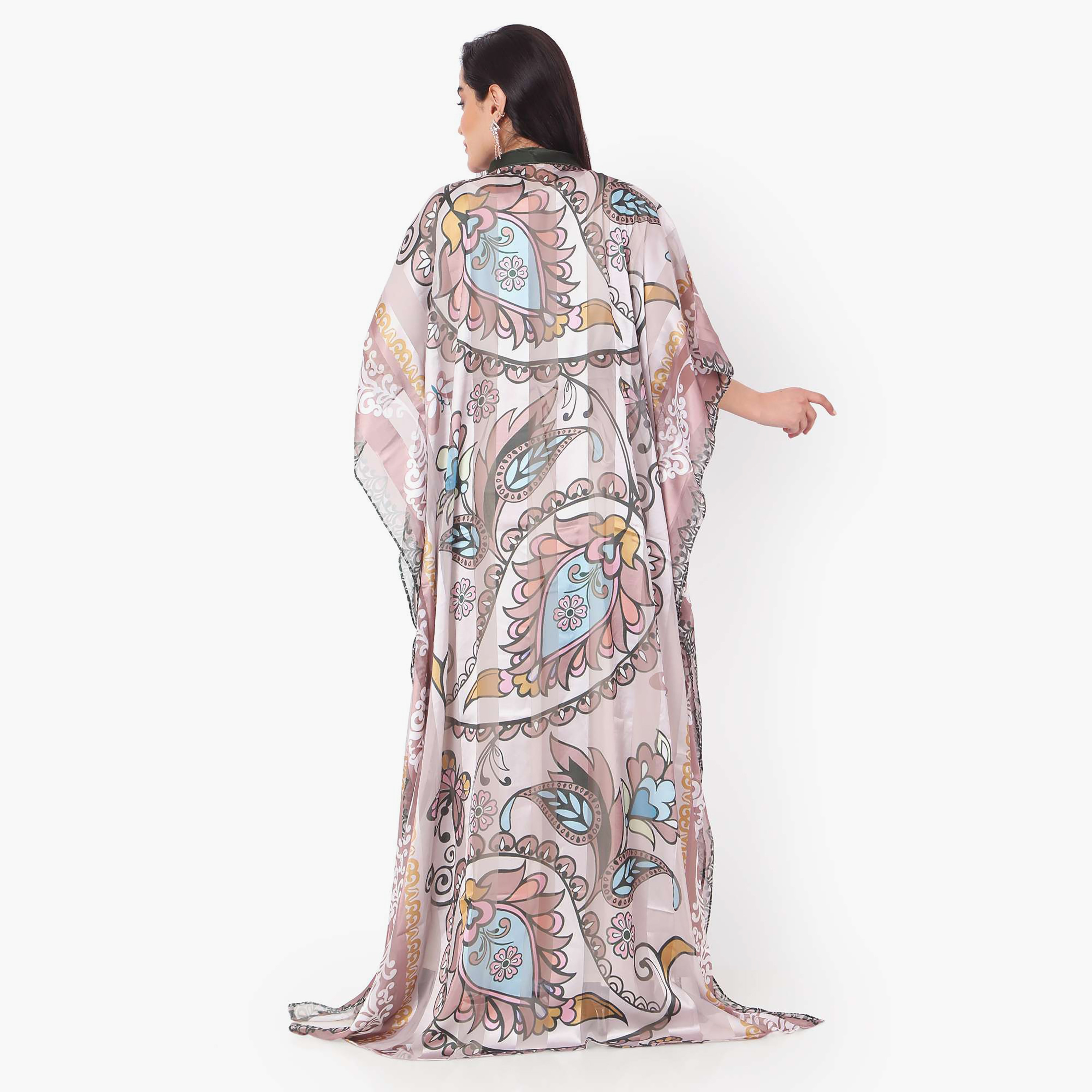 Hana & Sara Printed Collared Neck Flared Sleeves Women's Festive Kaftaan-women-arabicclothing-jalabiyas-image-9