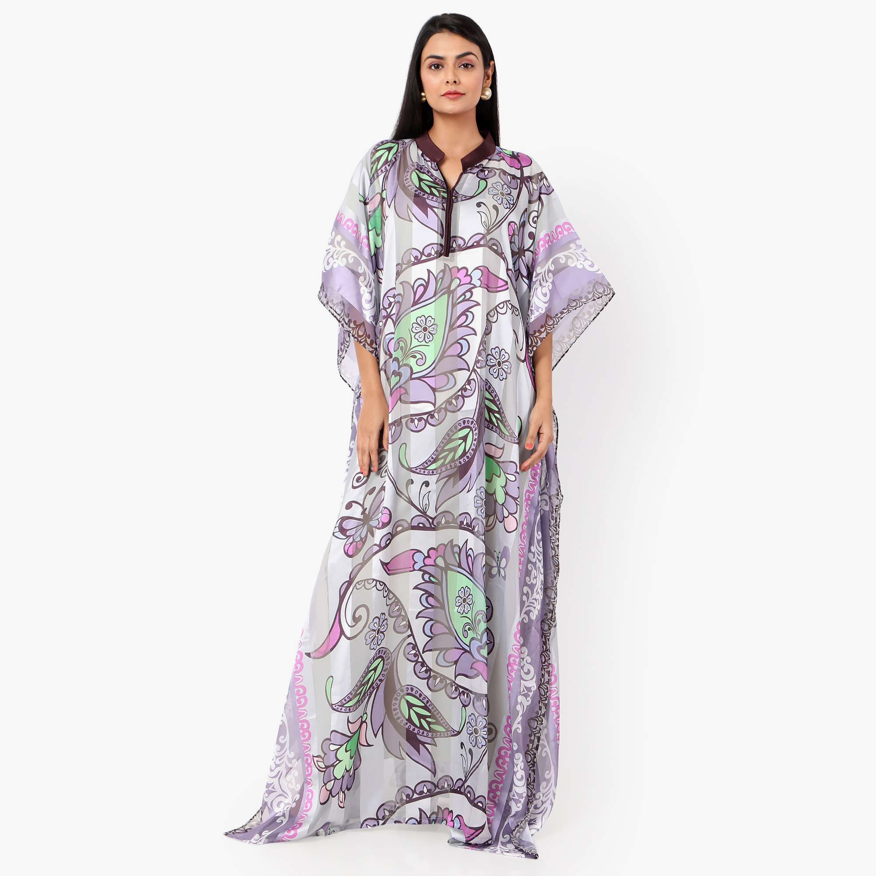 Hana & Sara Printed Collared Neck Flared Sleeves Women's Festive Kaftaan-women-arabicclothing-jalabiyas-image-10