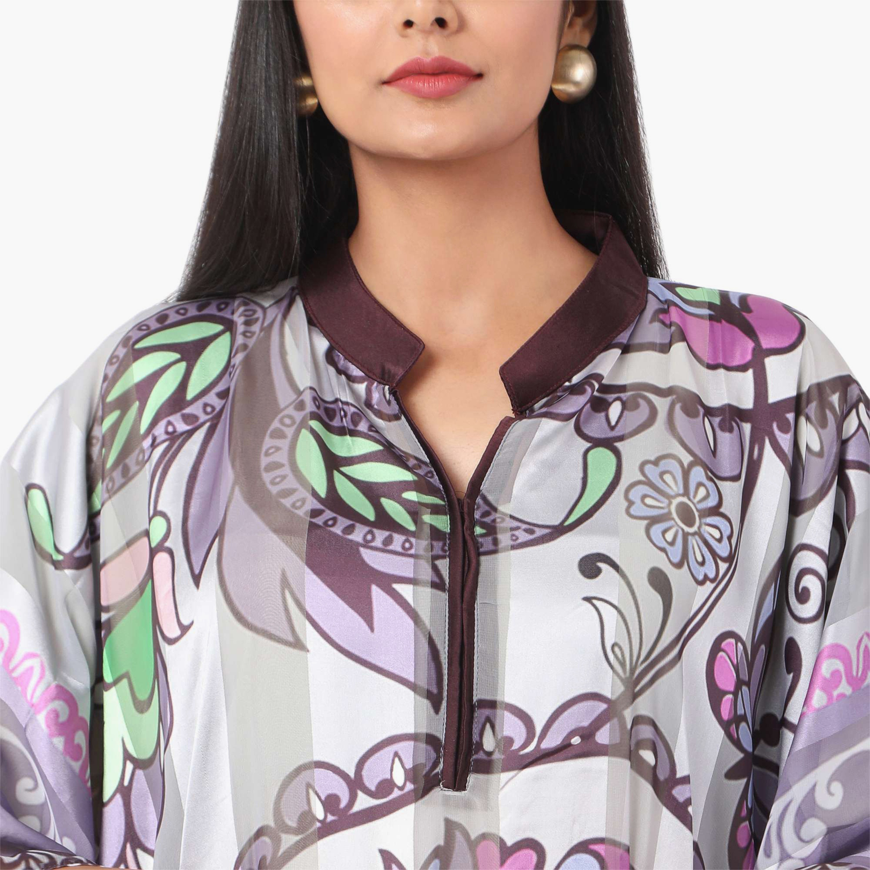 Hana & Sara Printed Collared Neck Flared Sleeves Women's Festive Kaftaan-women-arabicclothing-jalabiyas-image-11
