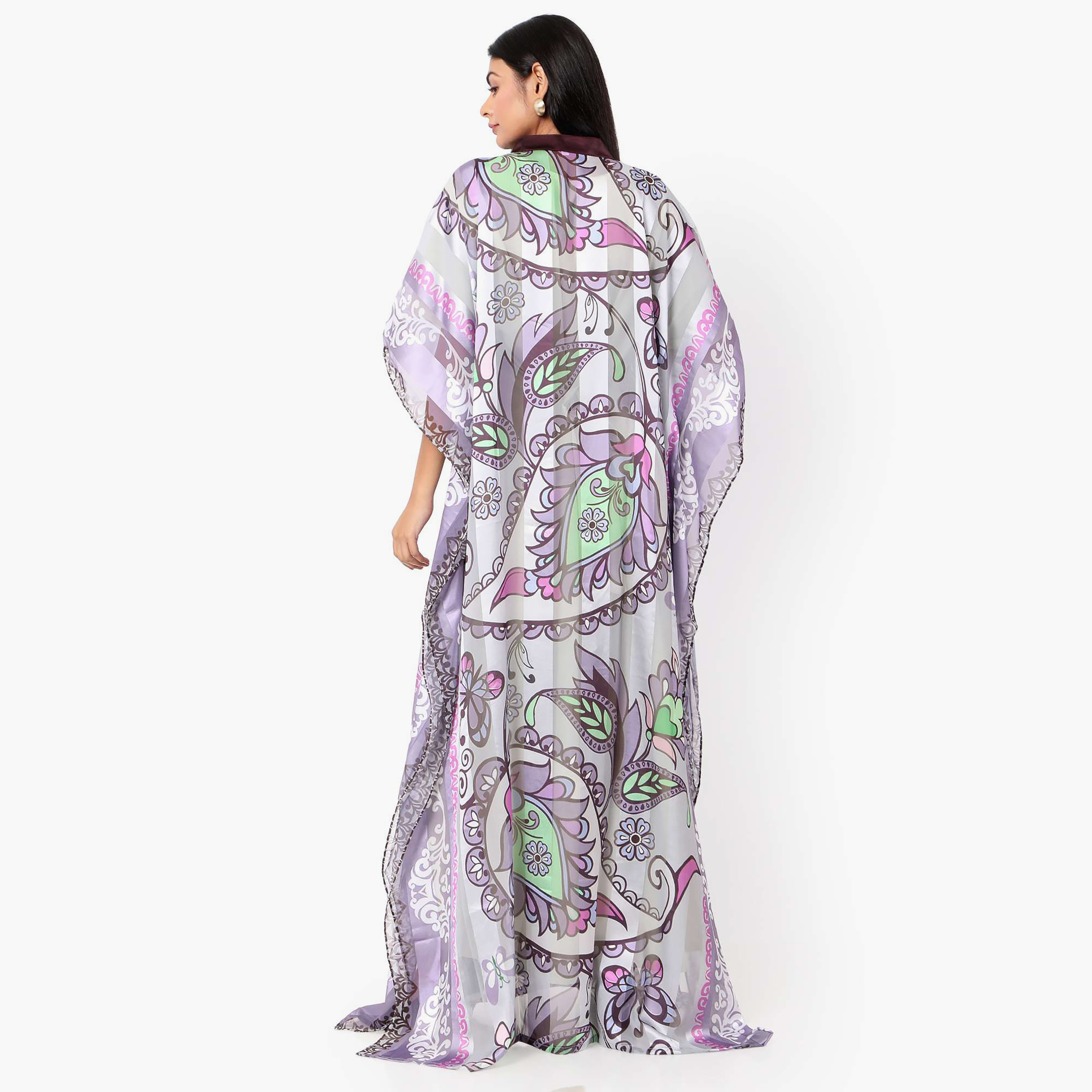 Hana & Sara Printed Collared Neck Flared Sleeves Women's Festive Kaftaan-women-arabicclothing-jalabiyas-image-13
