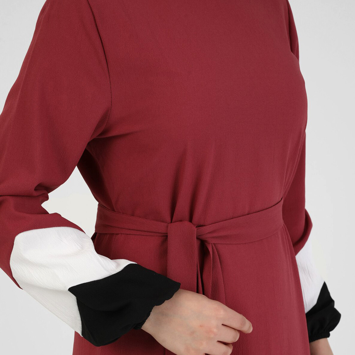Modanisa Women Dusty Rose Colour Block Tie Belt Jalabiya-women-clothing-dresses-image-5