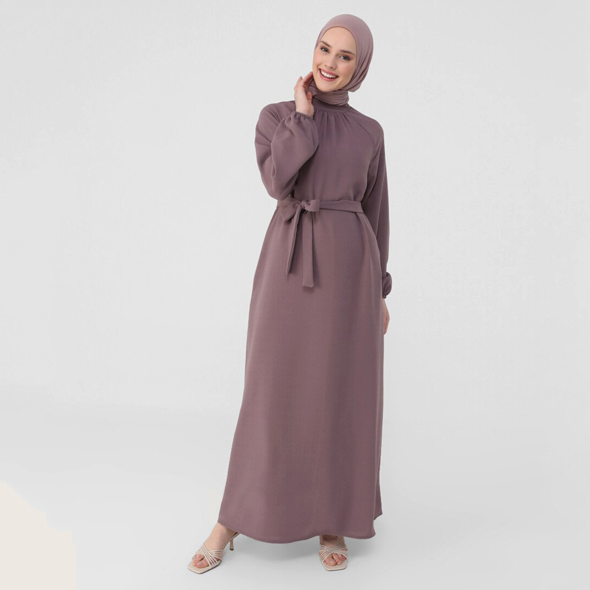 Women Solid Tie Front Maxi Dress Refka By Modanisa-women-clothing-dresses-image-1