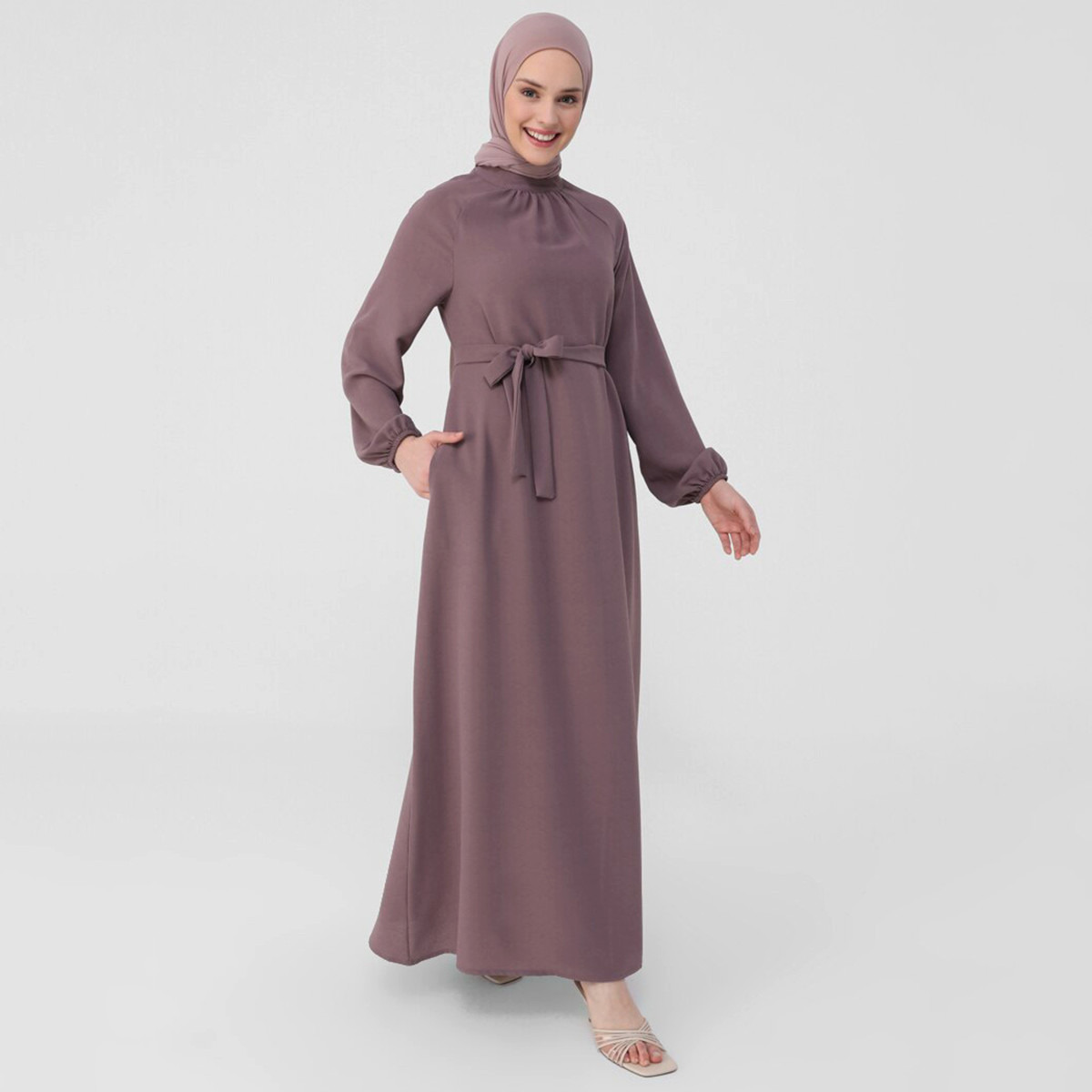 Women Solid Tie Front Maxi Dress Refka By Modanisa-women-clothing-dresses-image-7