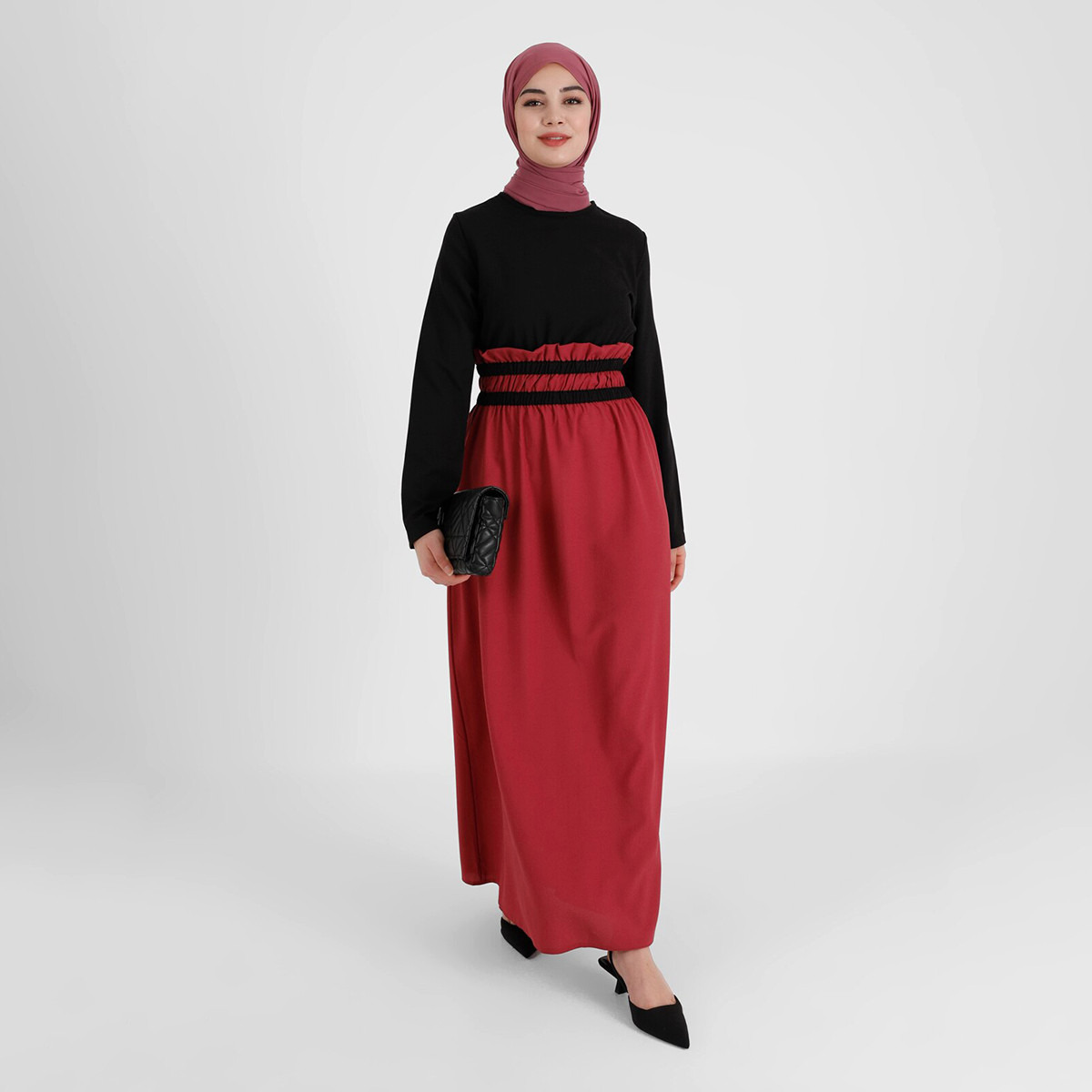 فستان ماكسي نسائي من مودانيسا مع زهرة مغبرة برقبة دائرية وظهر بفتحة وأزرار-women-clothing-dresses-image-1