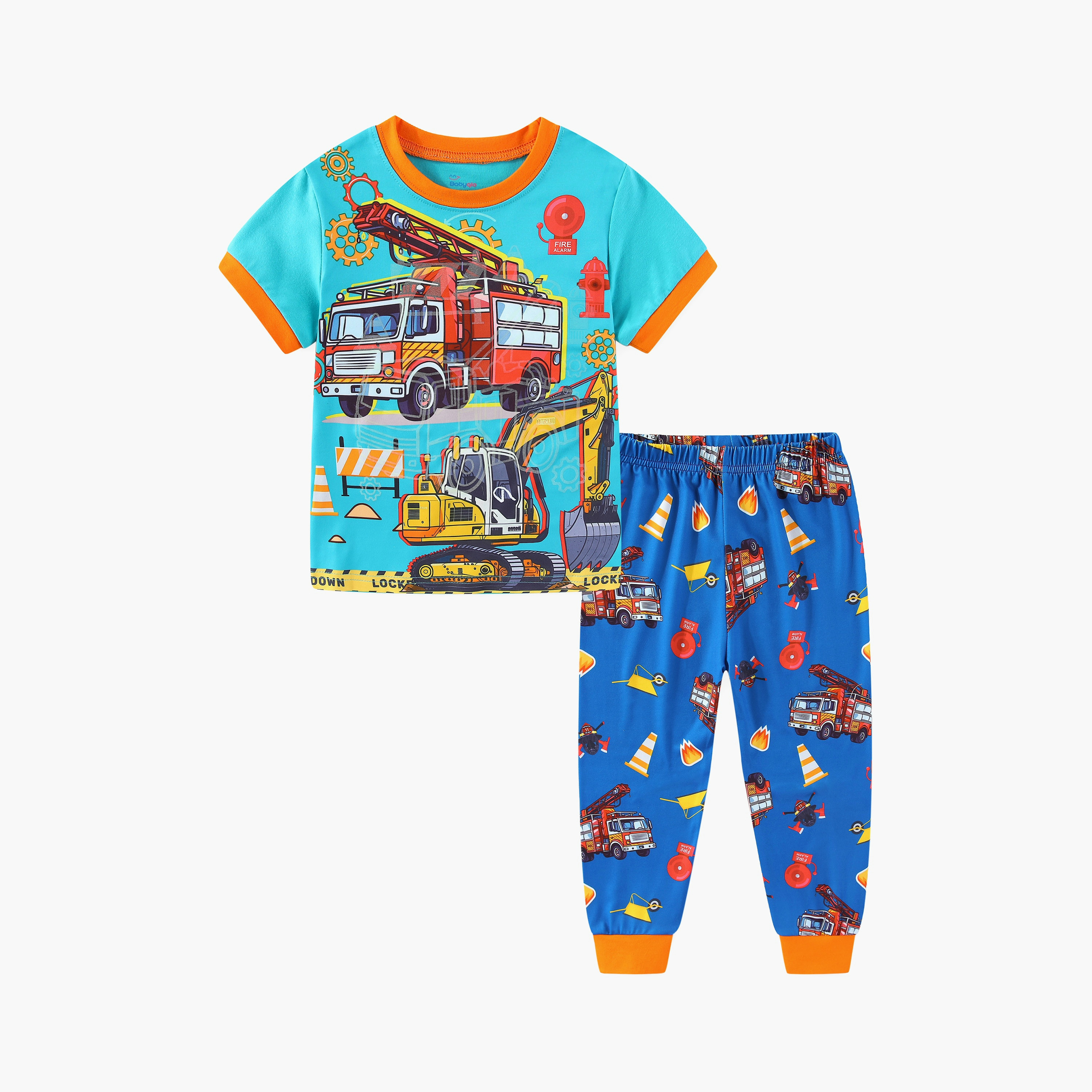 Babyqlo Fire Truck Rescue Mission Printed Glow-in-the-Dark T-Shirt with Joggers-boys-clothing-nightwear-image-7