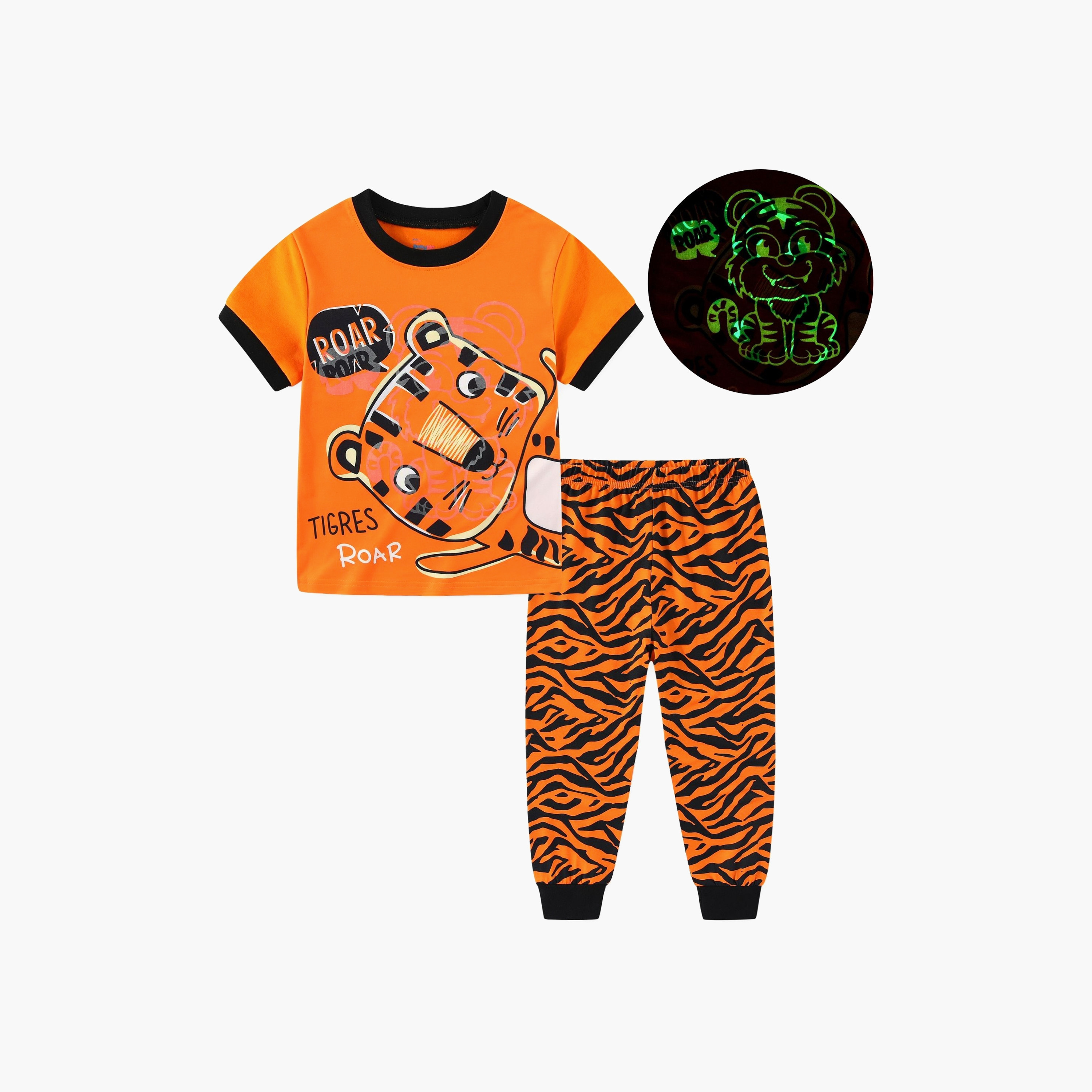 تي شيرت بطبعة رورينج تايجر جانجل أدفنتشر متوهجة في الظلام مع بنطال ركض من بيبيكلو-boys-clothing-nightwear-image-1