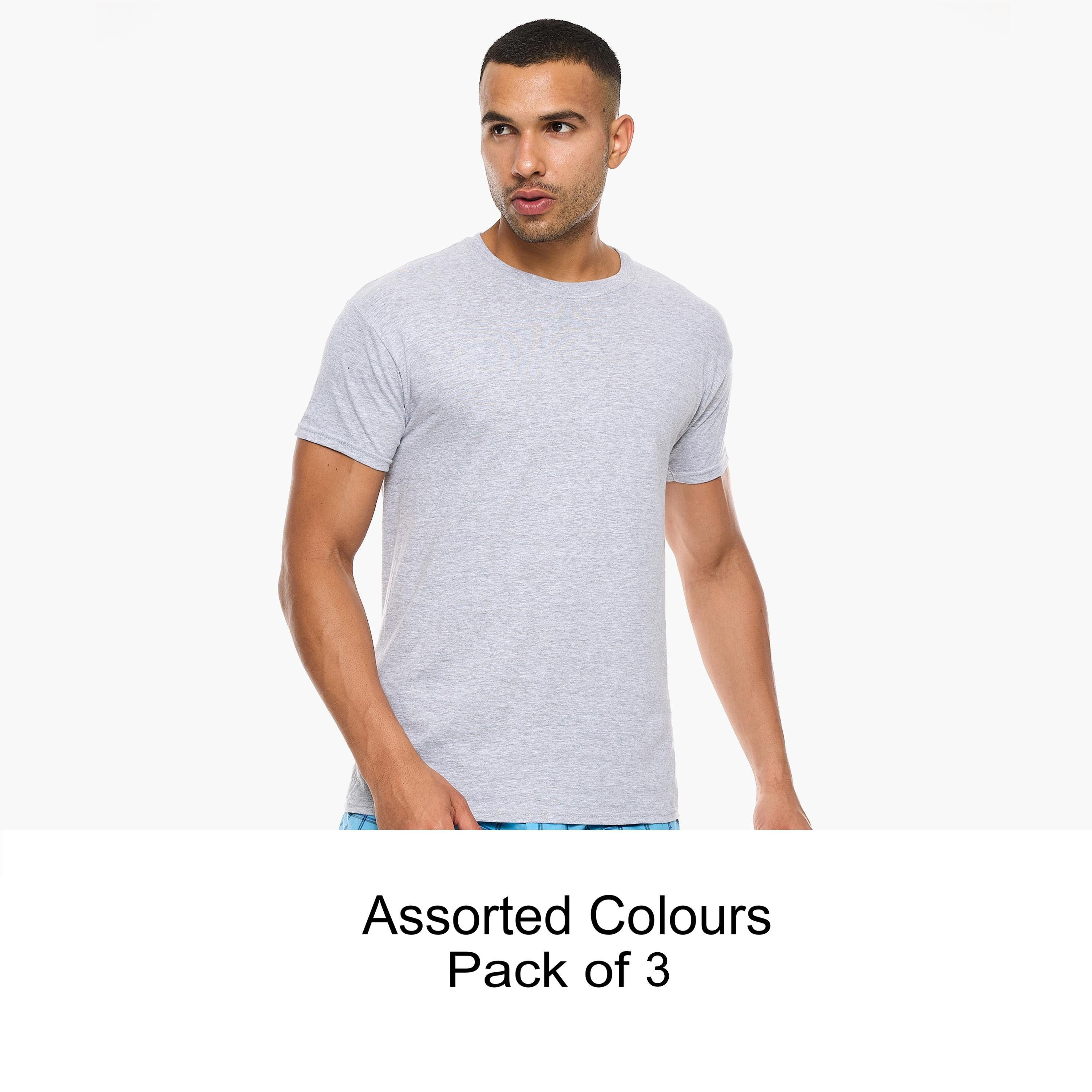 مجموعة هنس المتنوعة المكونة من 3 تي شيرت رجالي سادة بياقة دائرية وأكمام قصيرة-men-clothing-tshirtsandpolos-tshirts-image-1