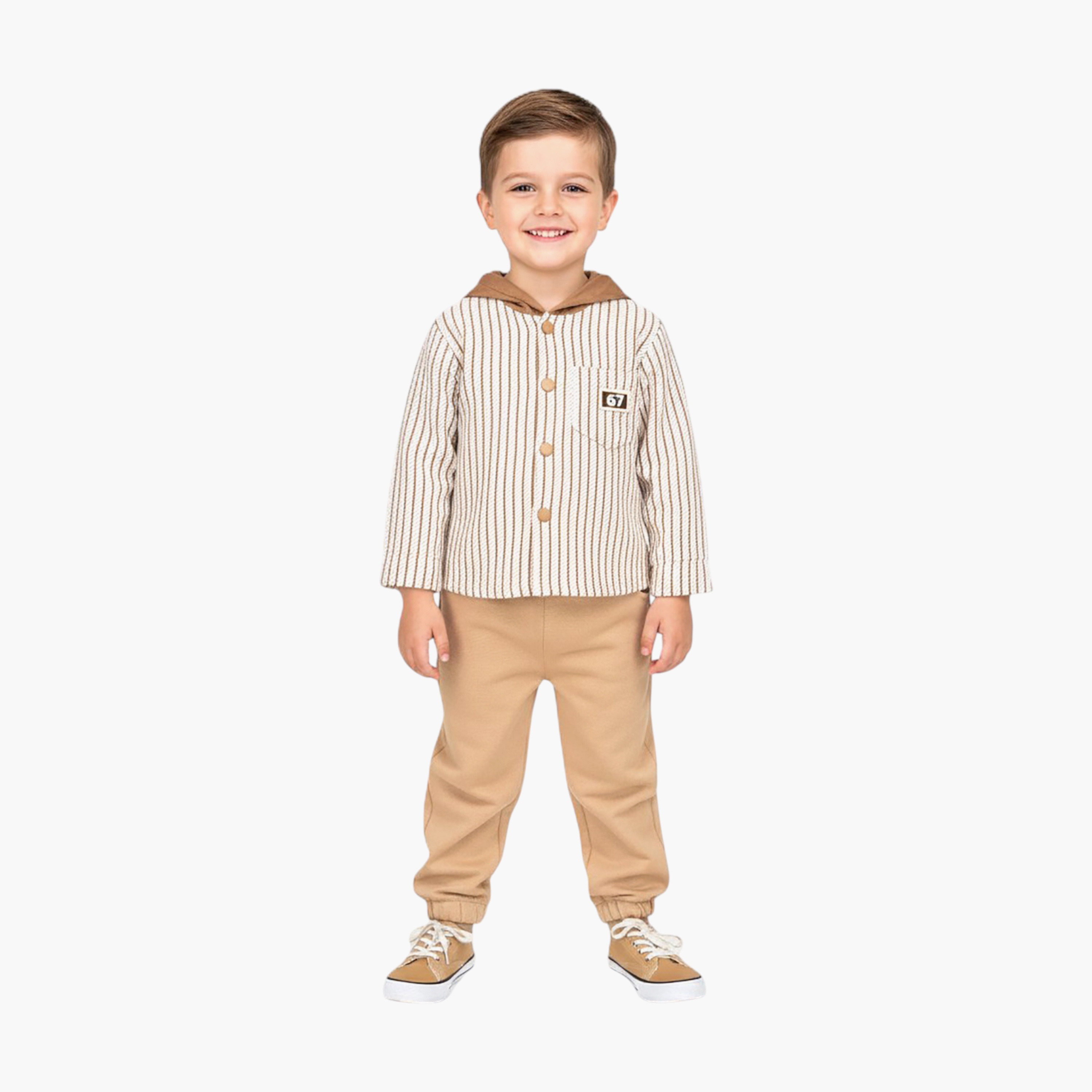 Babyqlo 2-Piece Striped and Hooded Shirt with Joggers Co-ord Set-boys-clothing-setsandcoords-image-1