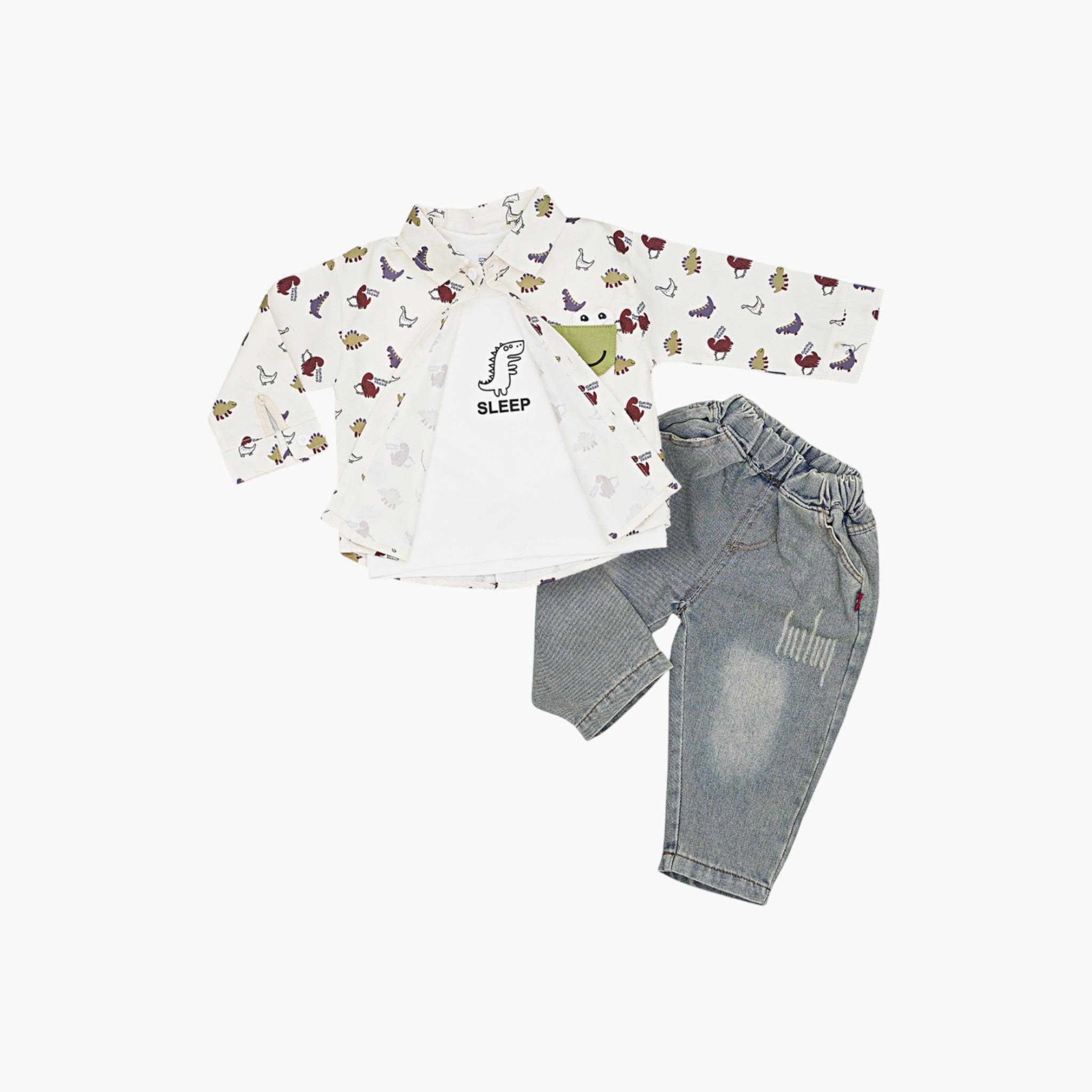 Babyqlo 3-Piece Dinosaur Printed Shirt, T-Shirt and Denim Set-boys-clothing-setsandcoords-image-3