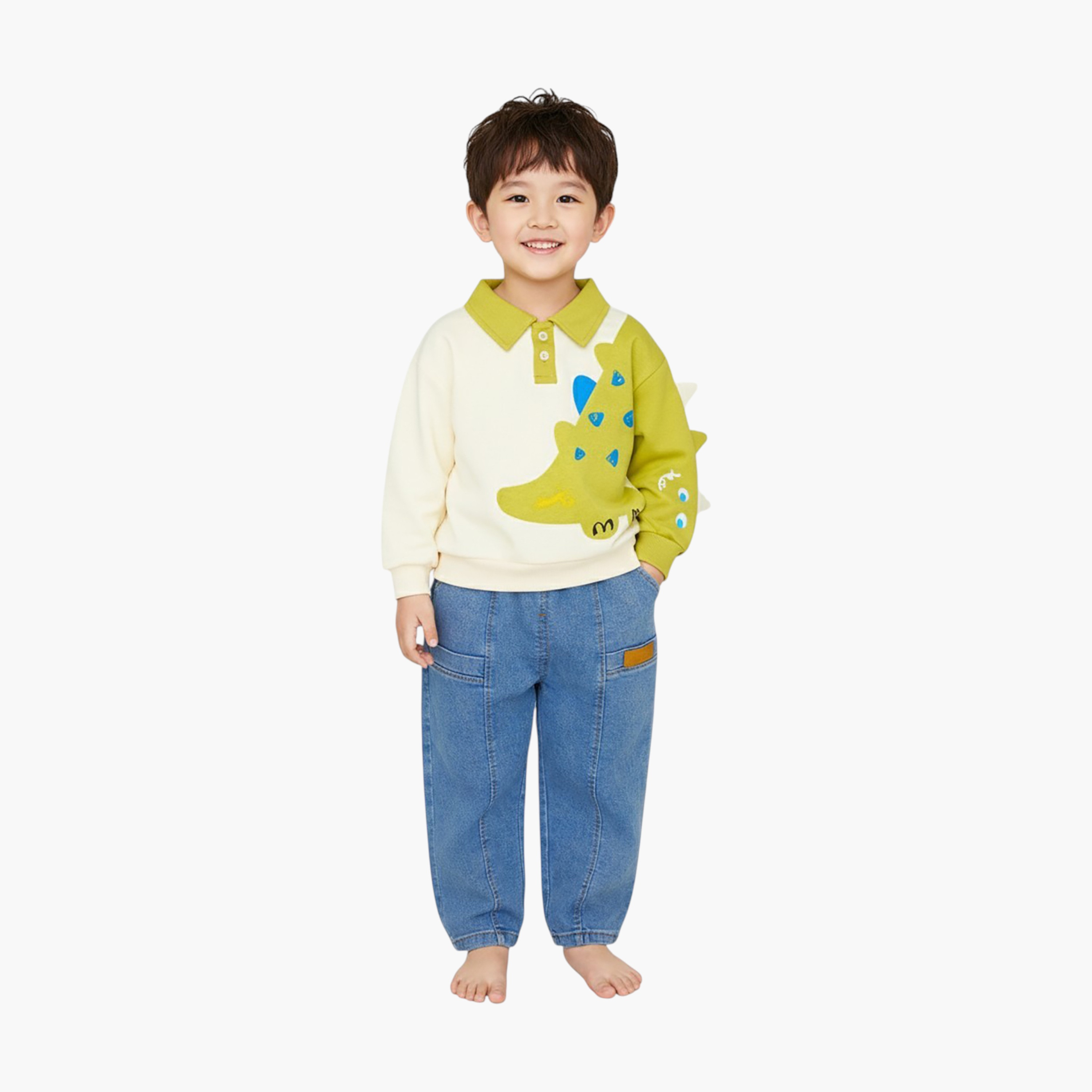 Babyqlo 2-Piece Dinosaur Printed Polo T-Shirt with Denim Set-boys-clothing-setsandcoords-image-1