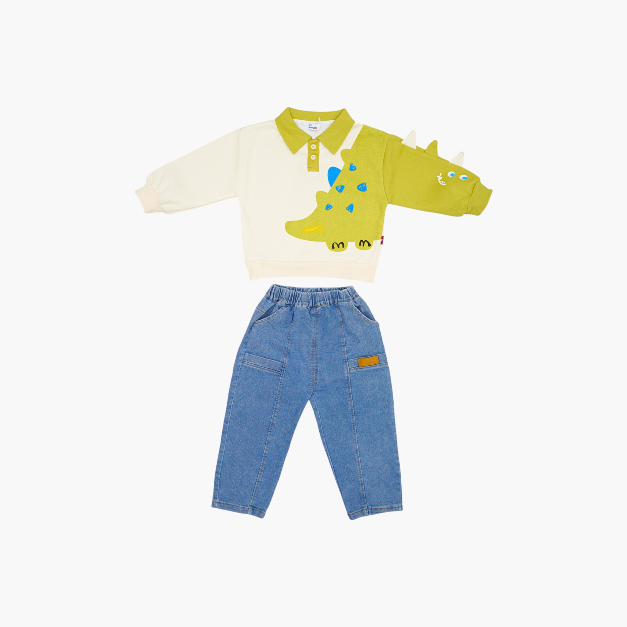 Babyqlo 2-Piece Dinosaur Printed Polo T-Shirt with Denim Set-boys-clothing-setsandcoords-image-3