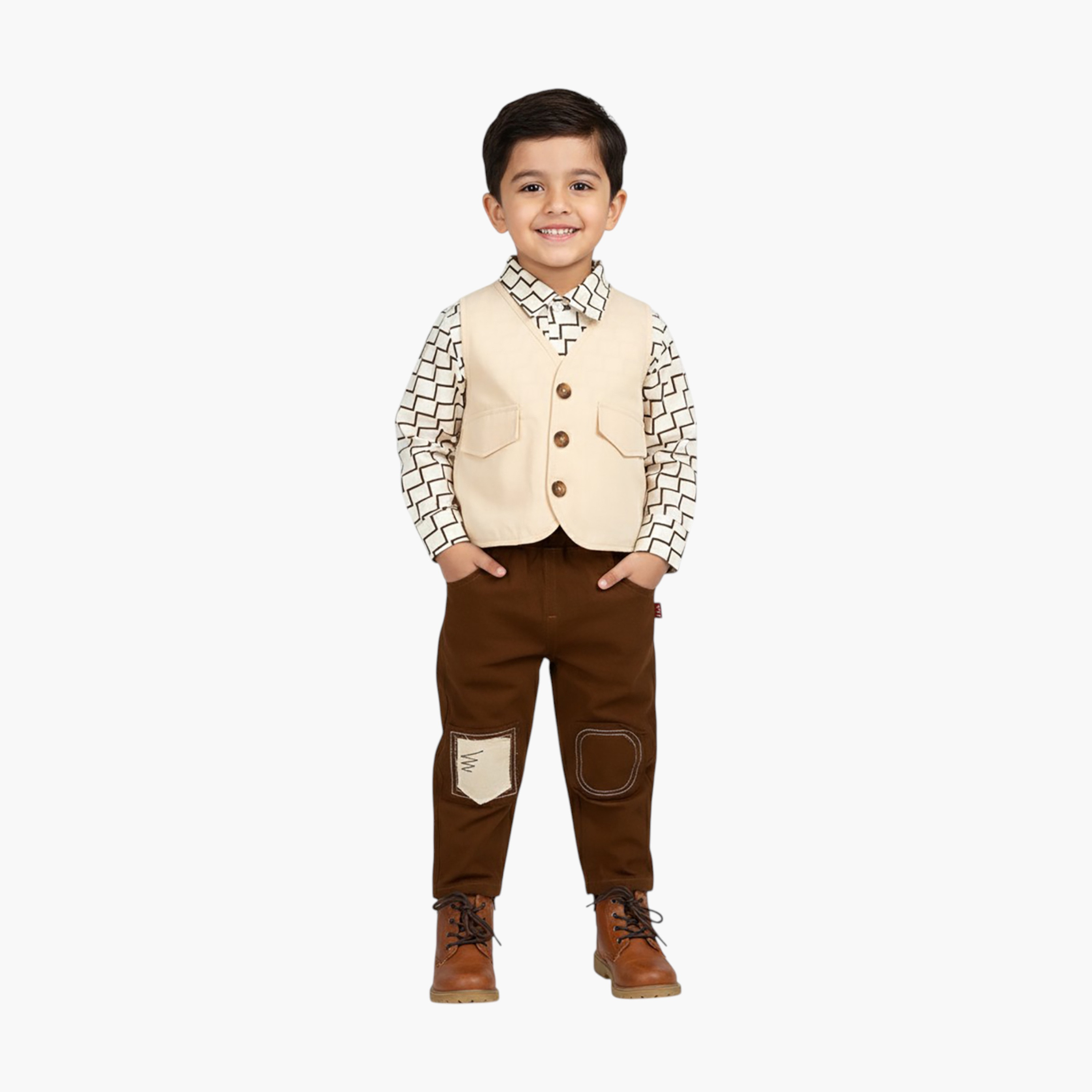 Babyqlo 3-Piece Geometric Printed Shirt, Jacket and Pants Set-boys-clothing-setsandcoords-image-1