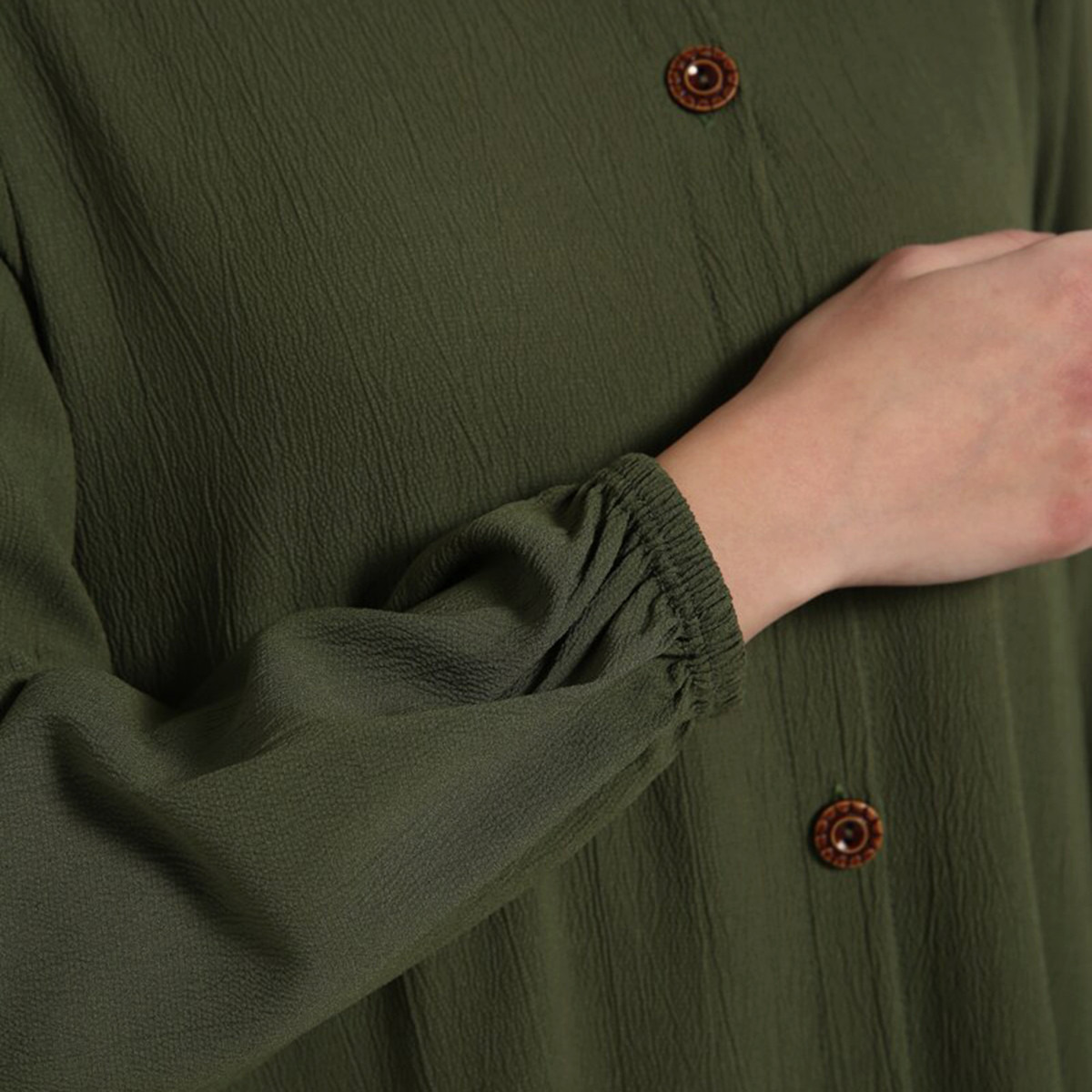 Women Solid Button Closure Abaya Tavin By Modanisa-women-arabicclothing-abayas-image-3