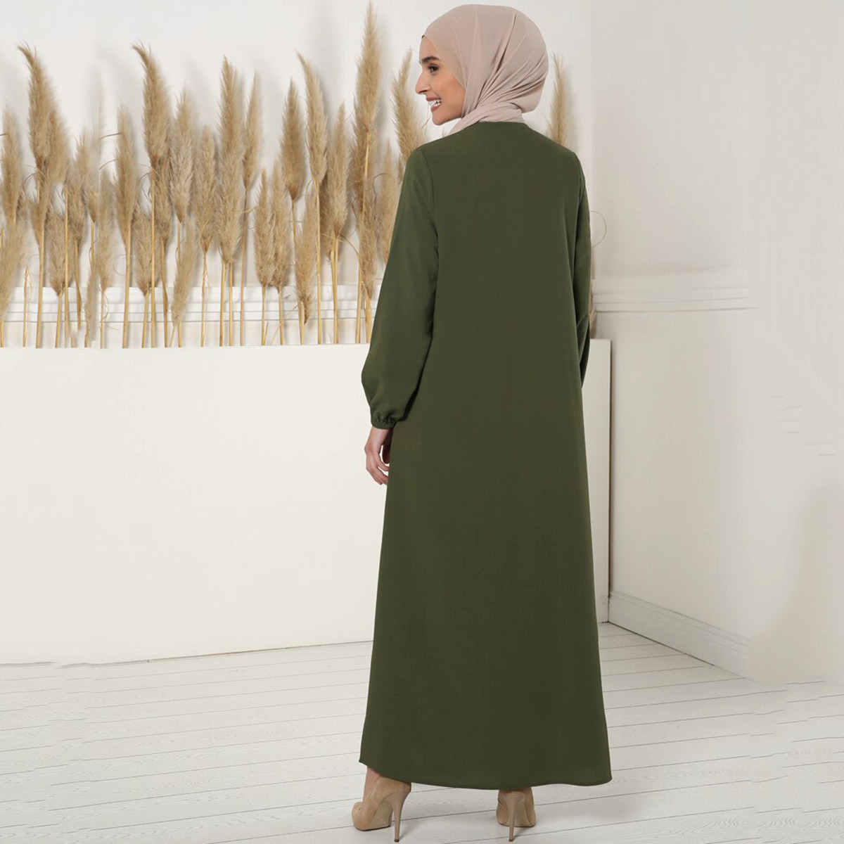Women Solid Button Closure Abaya Tavin By Modanisa-women-arabicclothing-abayas-image-5