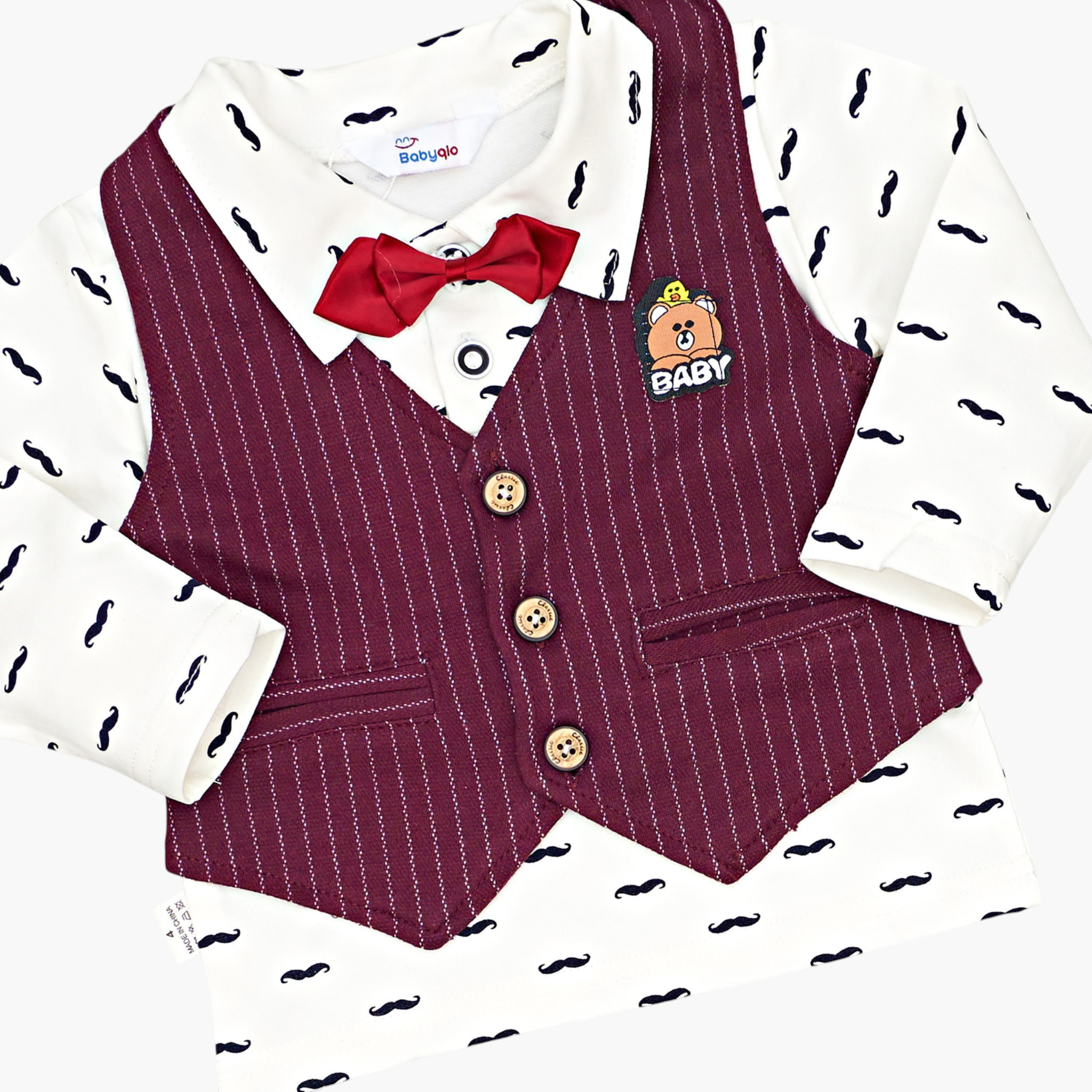 Babyqlo 3-Piece Striped Waistcoat, Mustache Printed Polo and Pants Set-boys-clothing-setsandcoords-image-6
