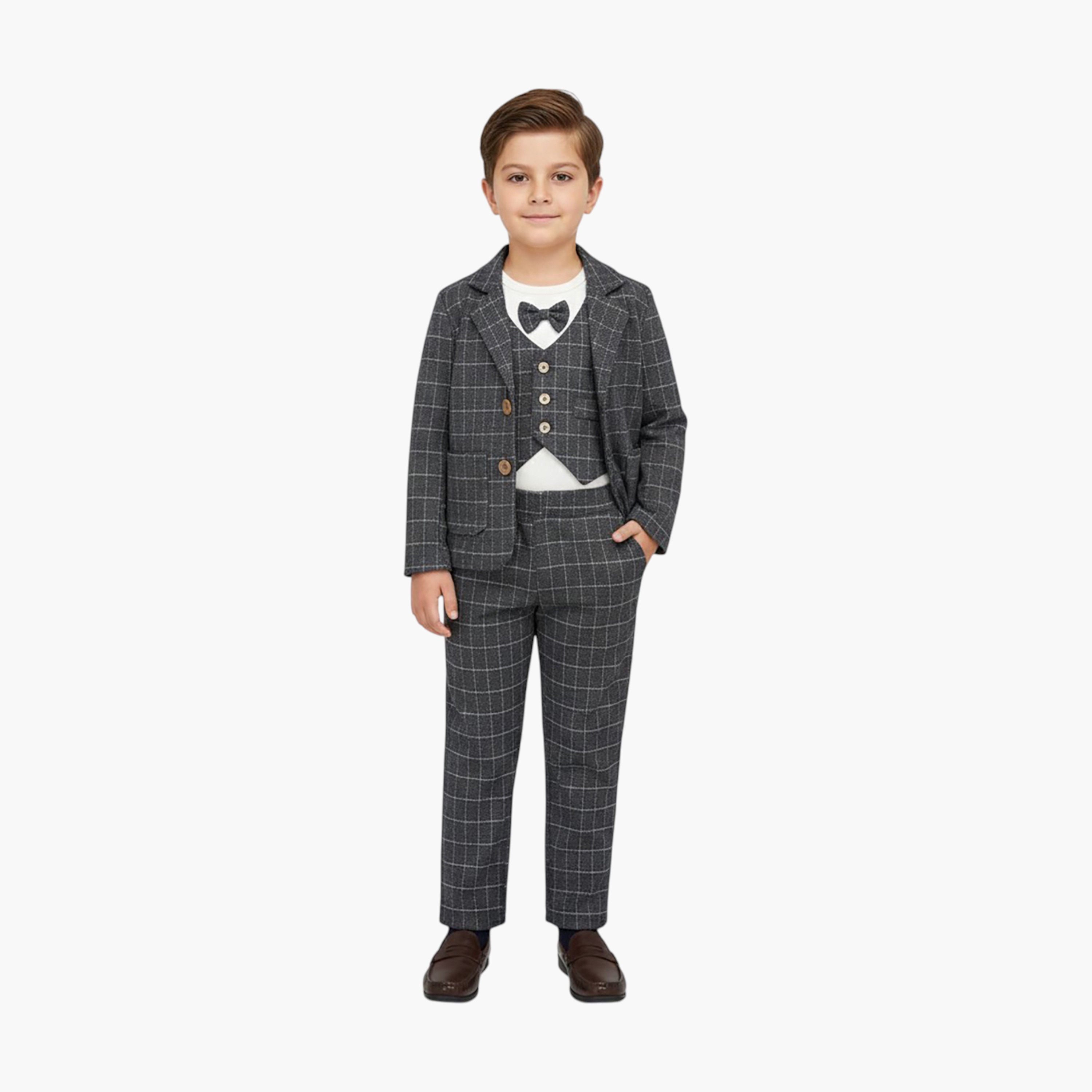 Babyqlo 4-Piece Grid Blazer, Shirt, Waistcoat and Pants Set-boys-clothing-setsandcoords-image-1
