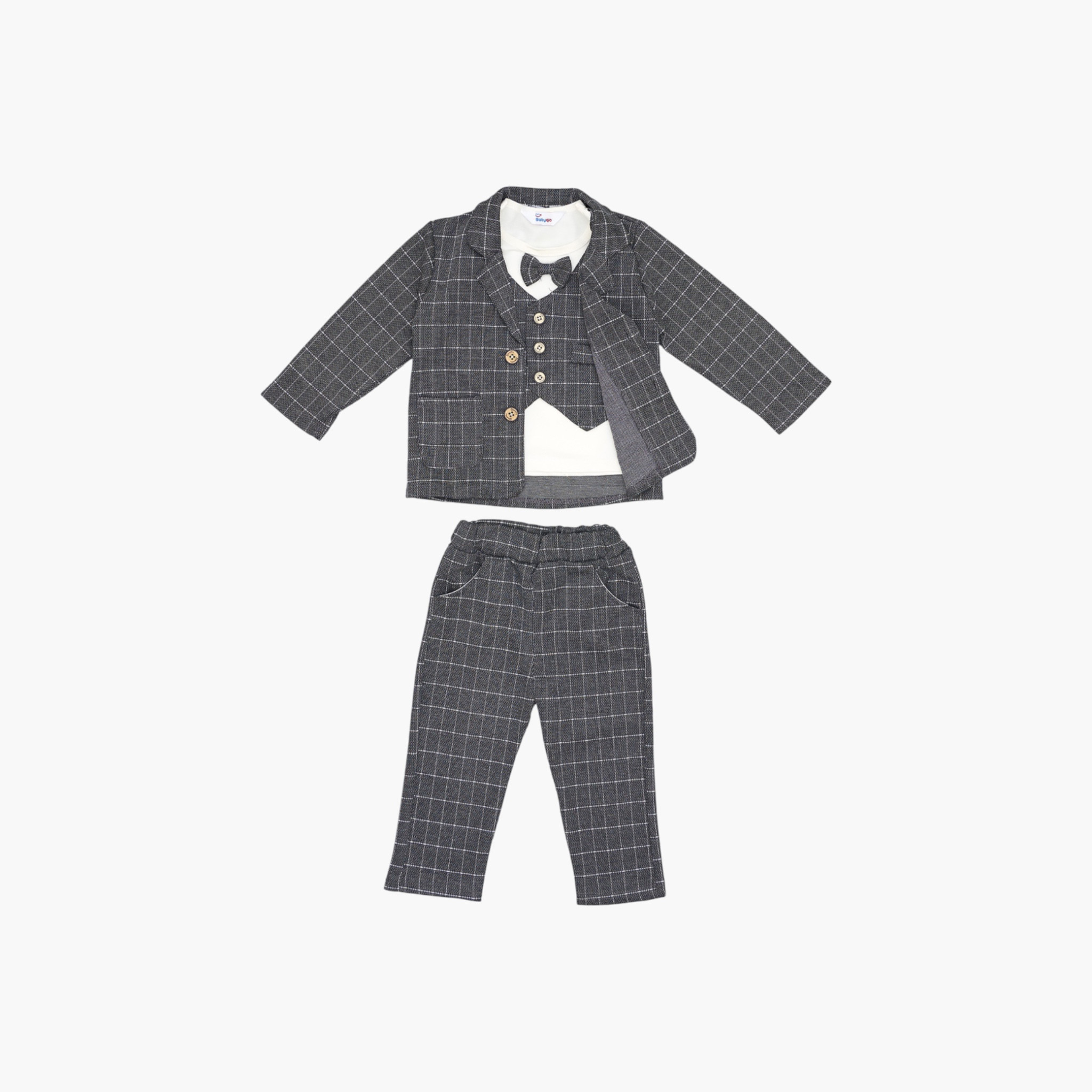 Babyqlo 4-Piece Grid Blazer, Shirt, Waistcoat and Pants Set-boys-clothing-setsandcoords-image-3