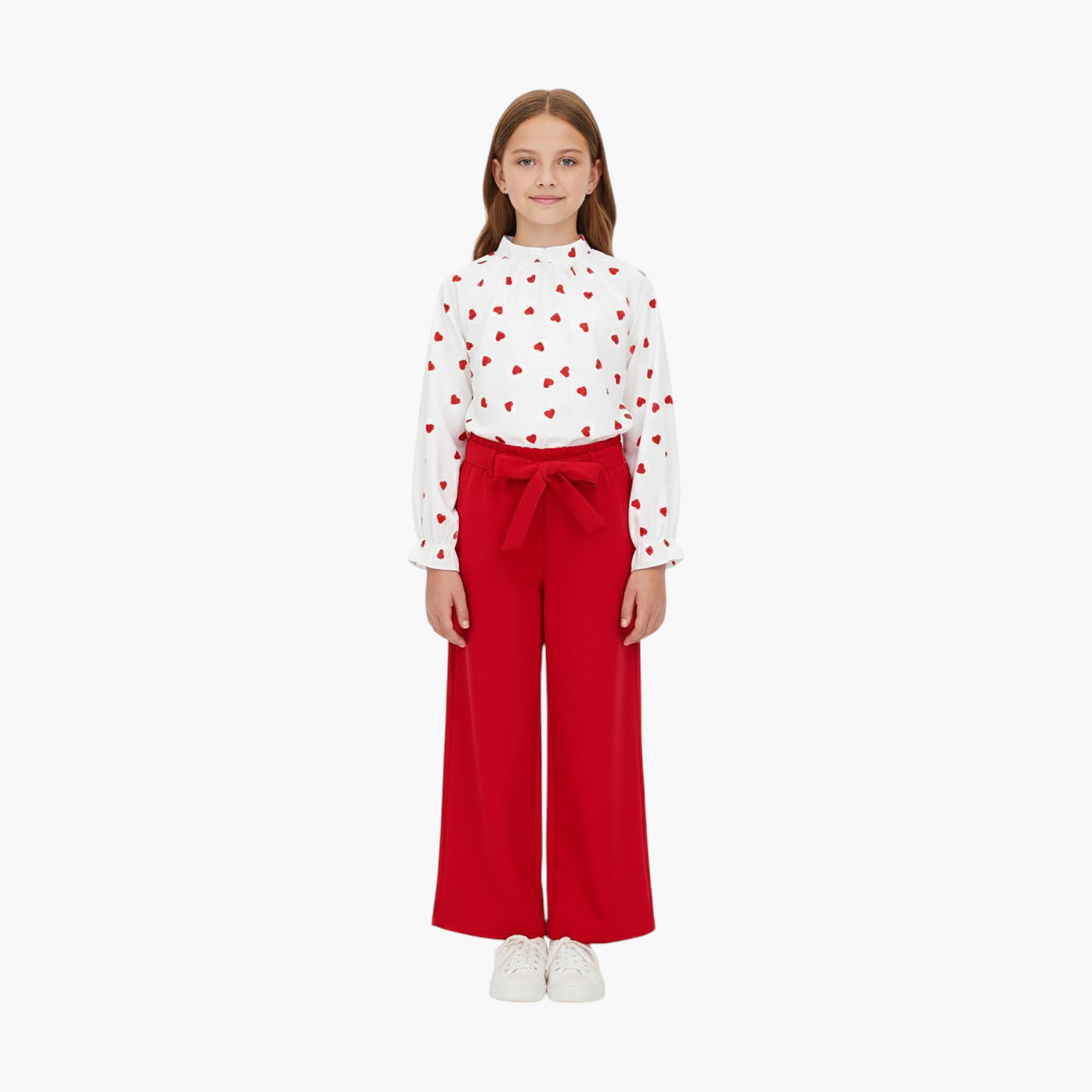 Babyqlo 2-Piece Heart Printed Top with Knot Detail Culottes Set-girls-clothing-setsandcoords-image-1