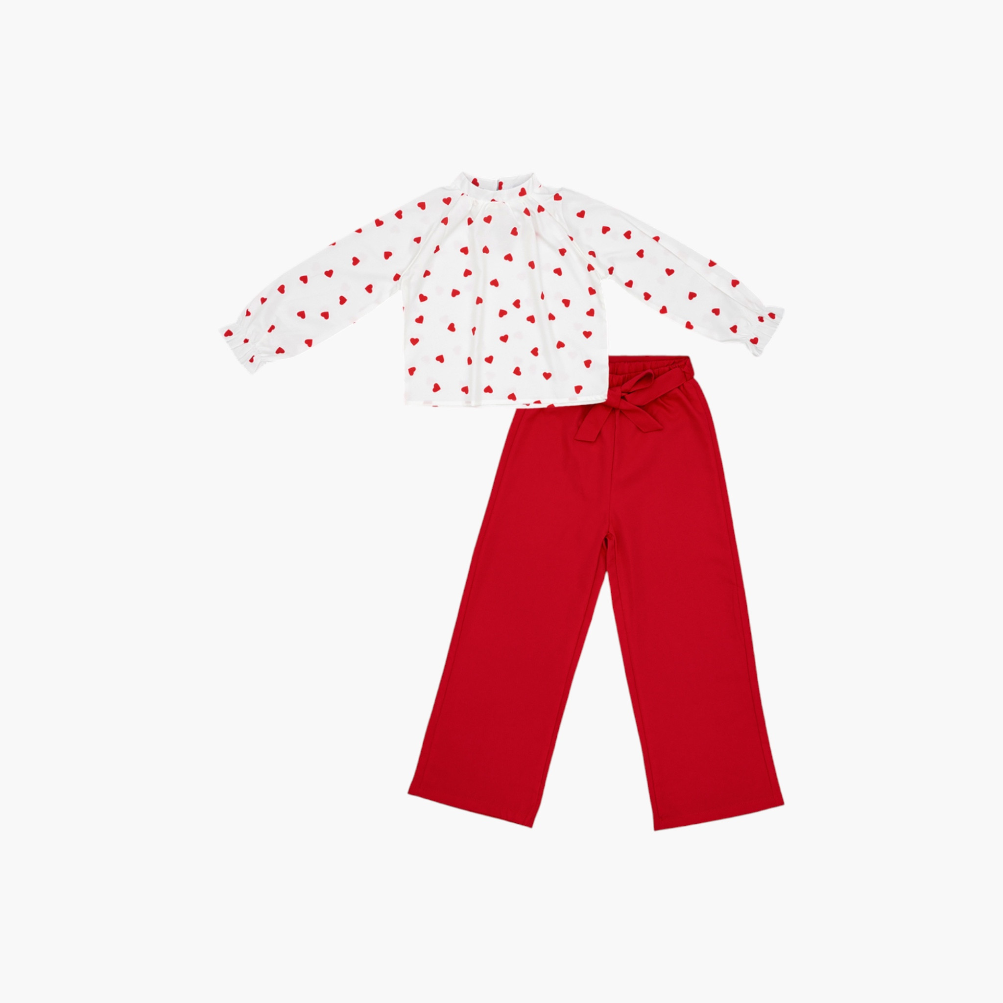 Babyqlo 2-Piece Heart Printed Top with Knot Detail Culottes Set-girls-clothing-setsandcoords-image-3