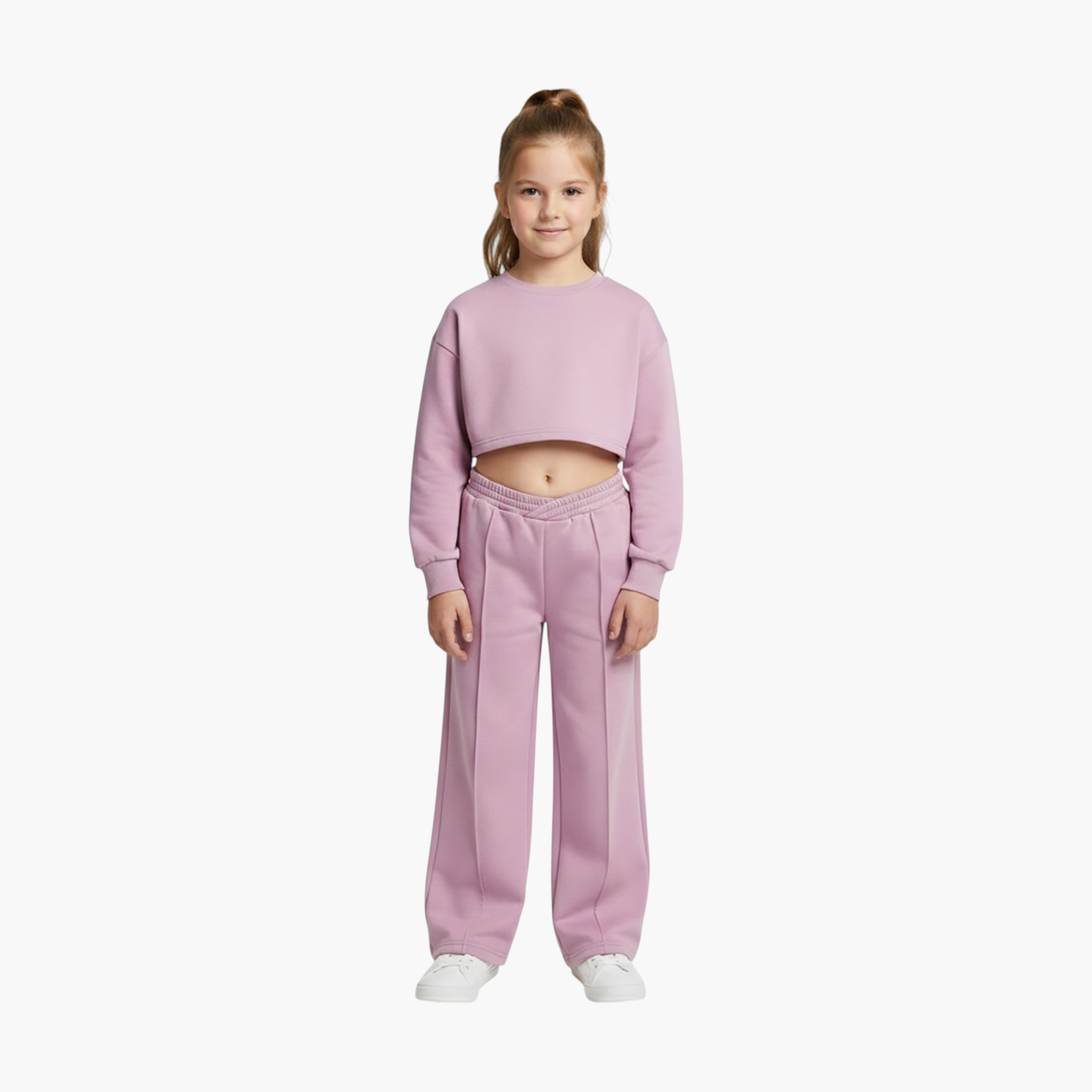 Babyqlo 2-Piece Cropped Sweatshirt with Flared Pants-girls-clothing-setsandcoords-image-1