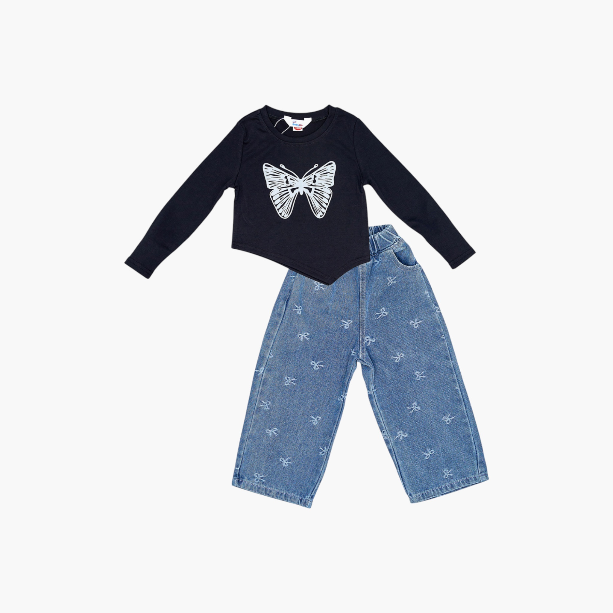 Babyqlo 2-Piece Butterfly Printed Top with Jeans-girls-clothing-setsandcoords-image-3