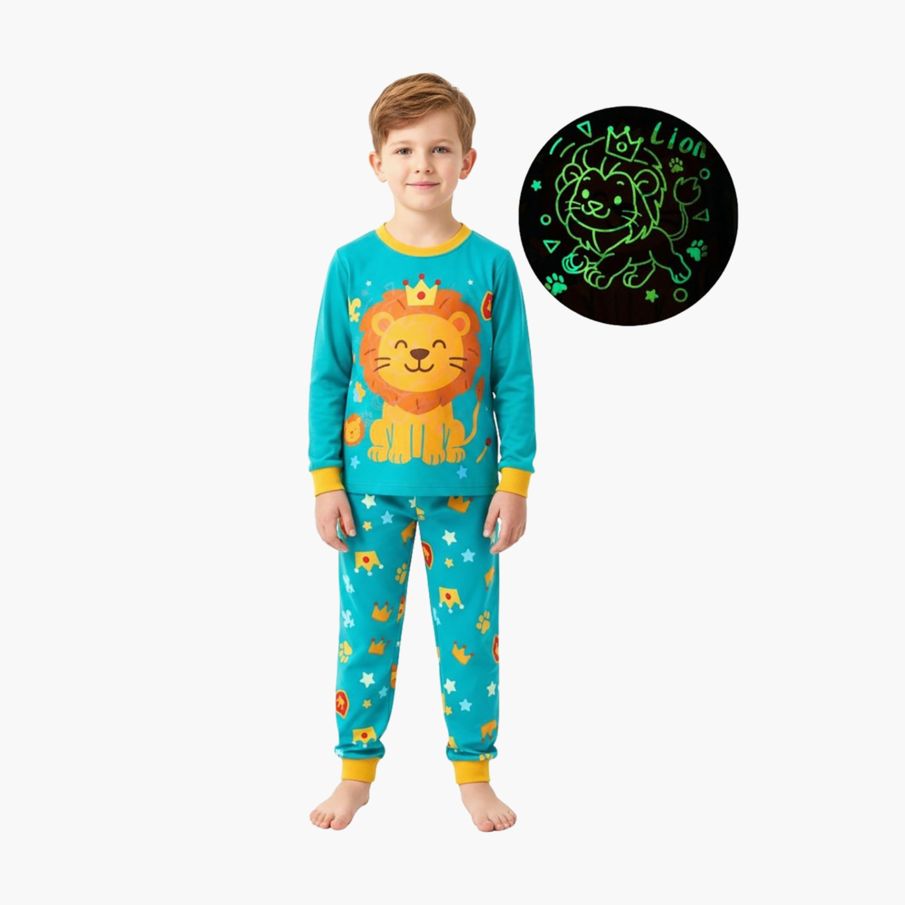 Babyqlo 2-Piece Lion Printed Glow in the Dark Pyjama Set-boys-clothing-setsandcoords-image-1