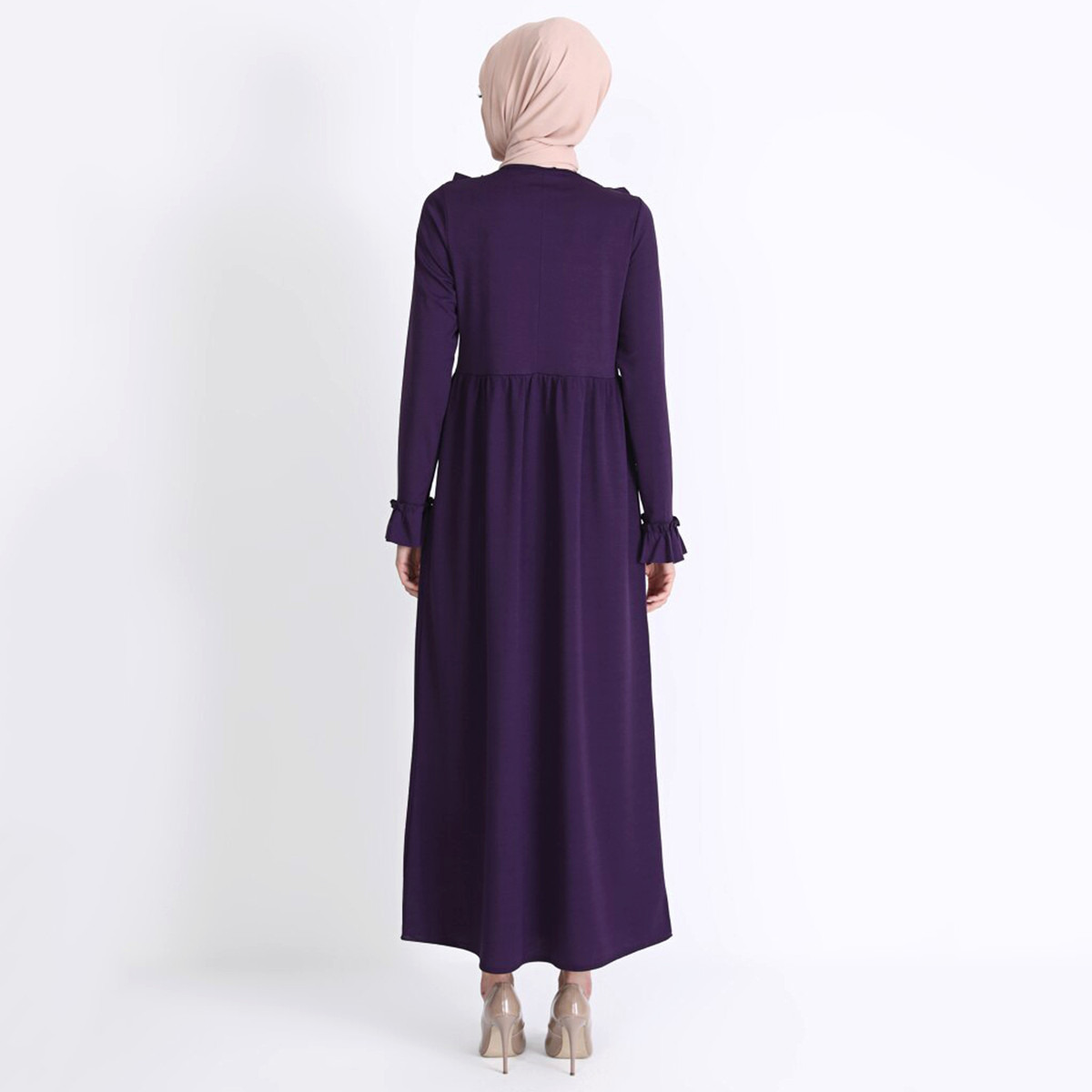 Women Ruffle Round Neck Maxi Dress ZENANE By Modanisa-women-clothing-dresses-image-4