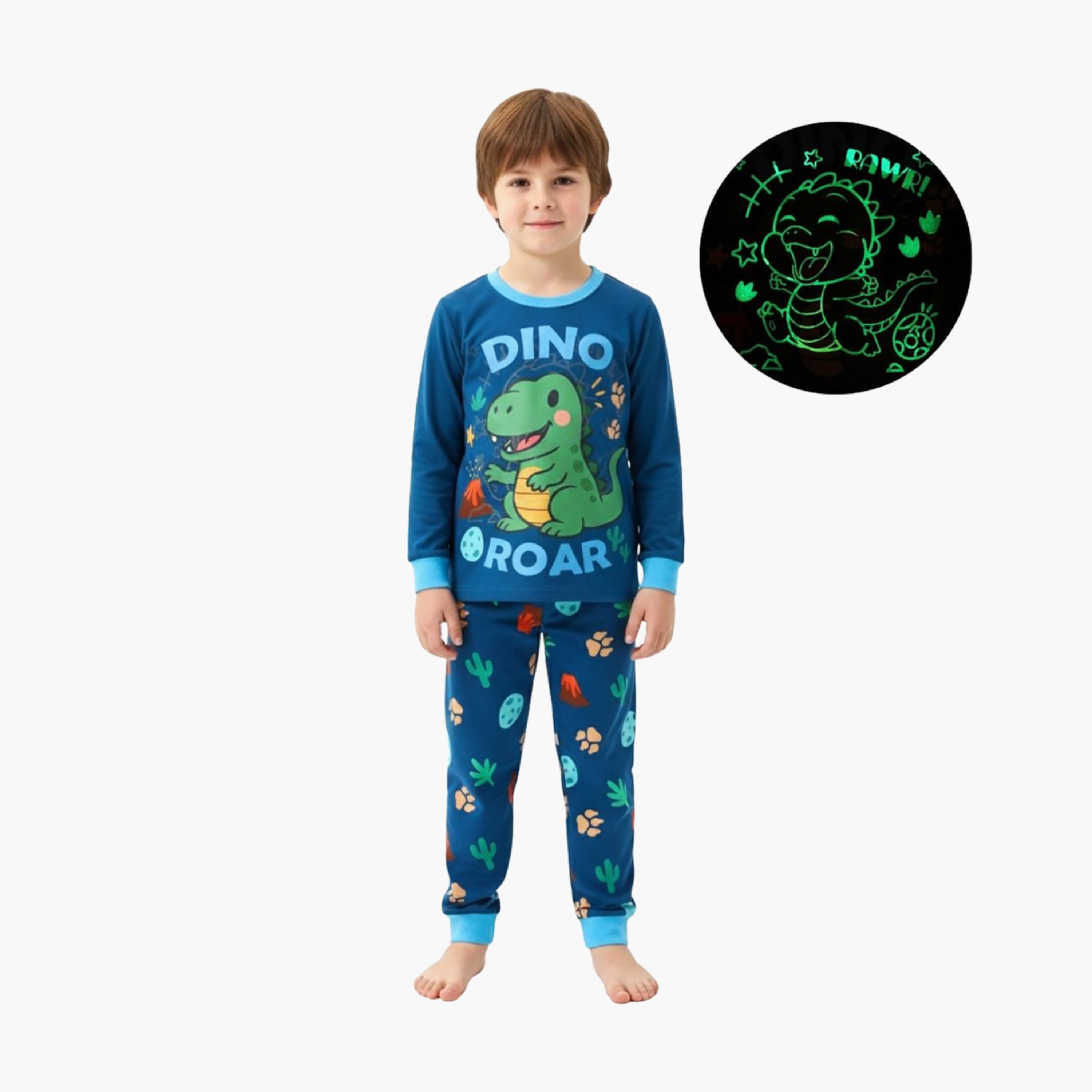 Babyqlo 2-Piece Dinosaur Printed Glow in the Dark Pyjama Set-boys-clothing-setsandcoords-image-1