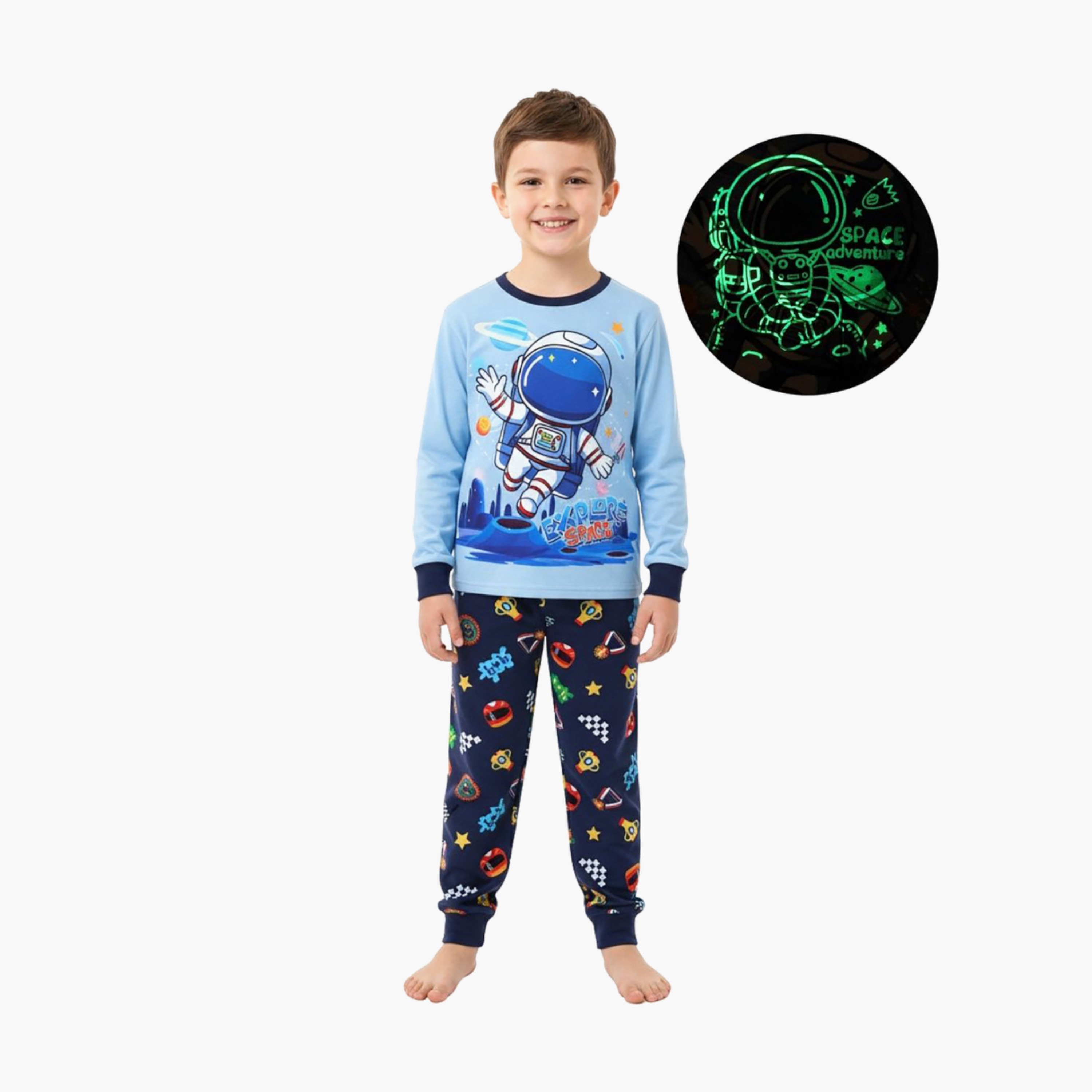 Babyqlo 2-Piece Astronaut Printed Glow in the Dark Pyjama Set-boys-clothing-setsandcoords-image-1