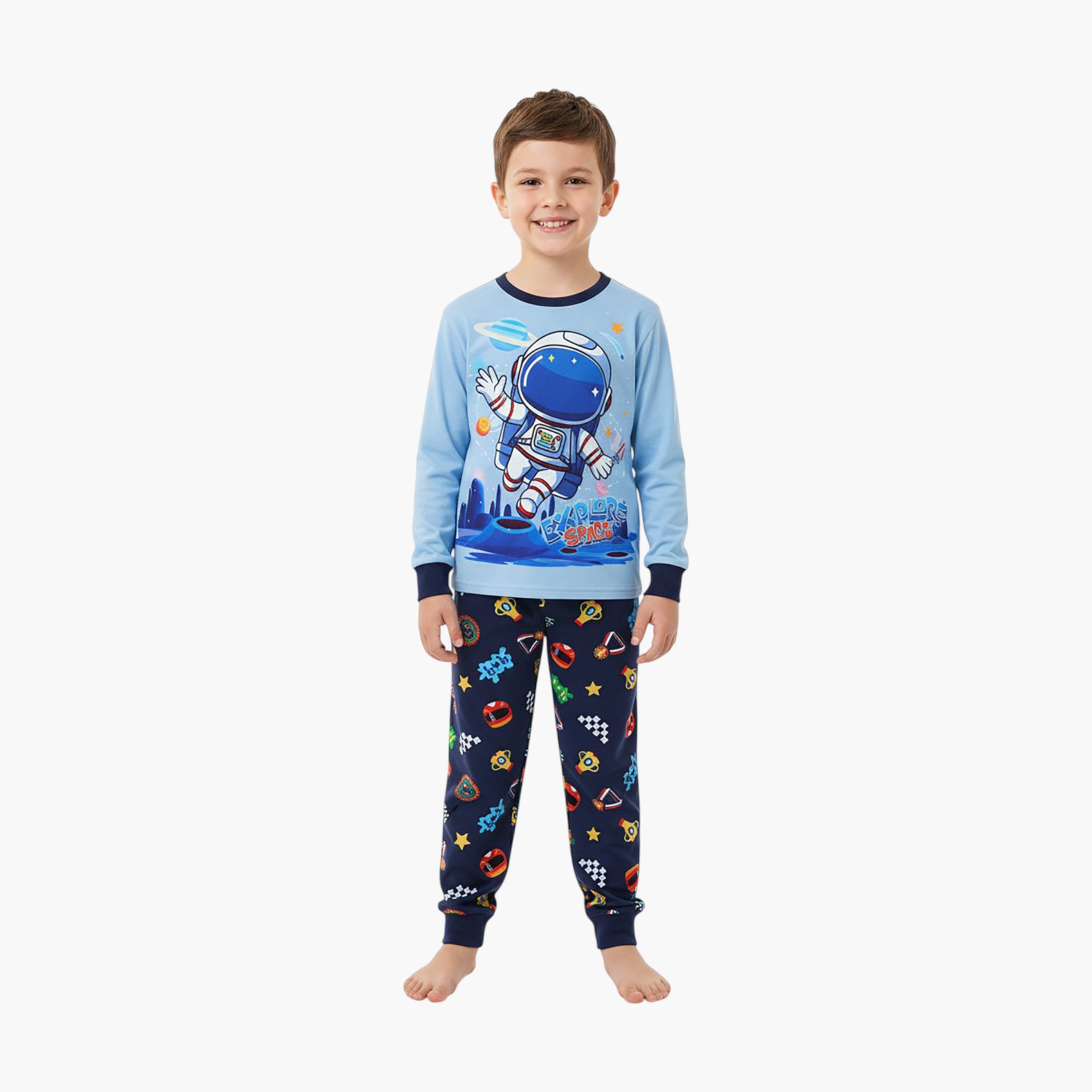 Babyqlo 2-Piece Astronaut Printed Glow in the Dark Pyjama Set-boys-clothing-setsandcoords-image-2