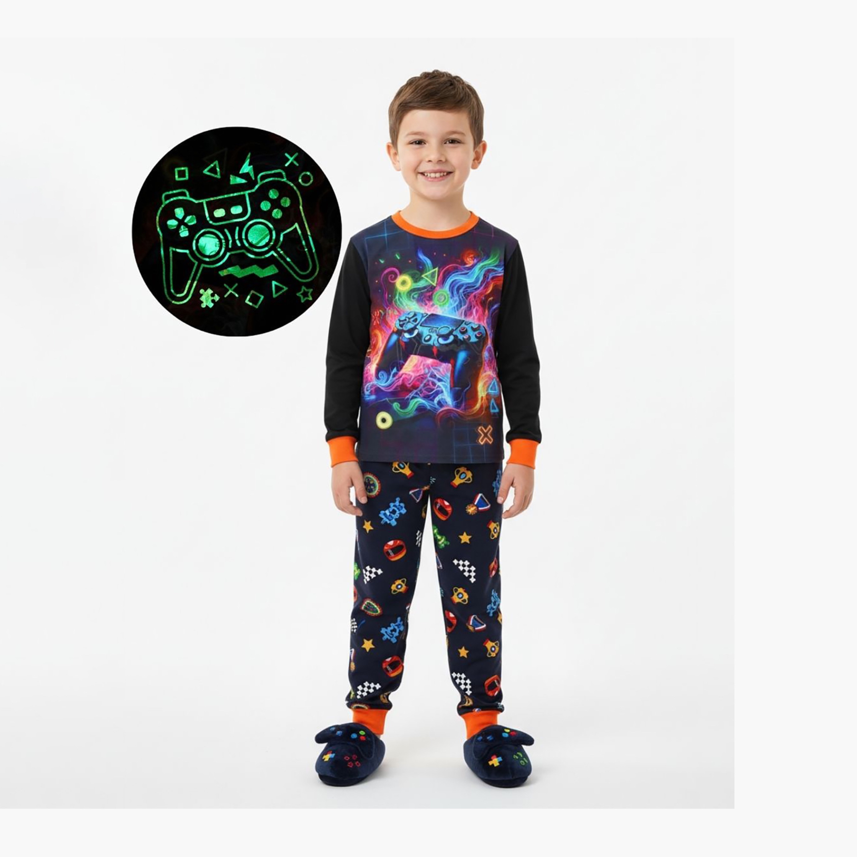 Babyqlo 2-Piece Video Game Printed Glow in the Dark Pyjama Set-boys-clothing-setsandcoords-image-1
