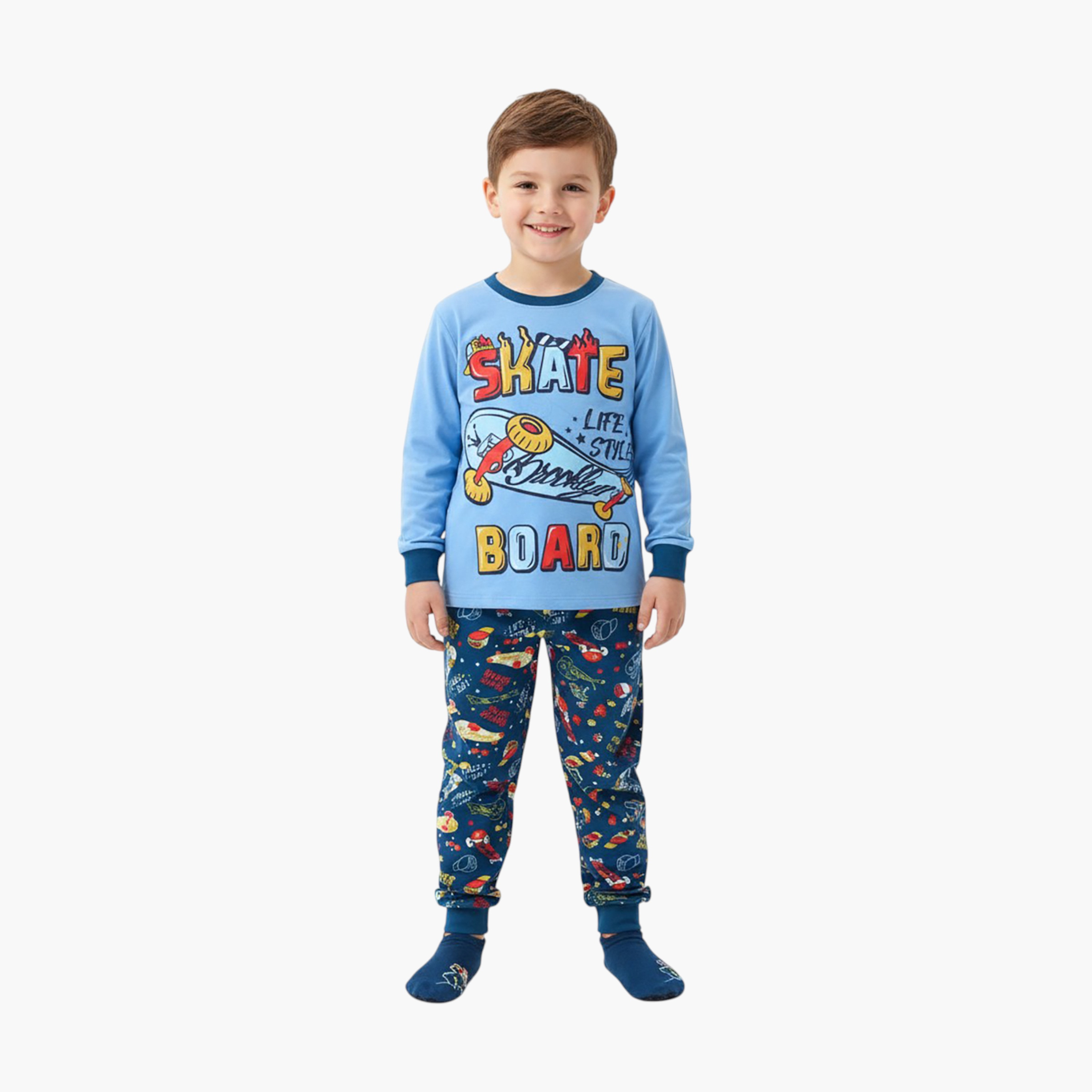 Babyqlo 2-Piece Skateboard Printed Glow in the Dark Pyjama Set-boys-clothing-setsandcoords-image-2