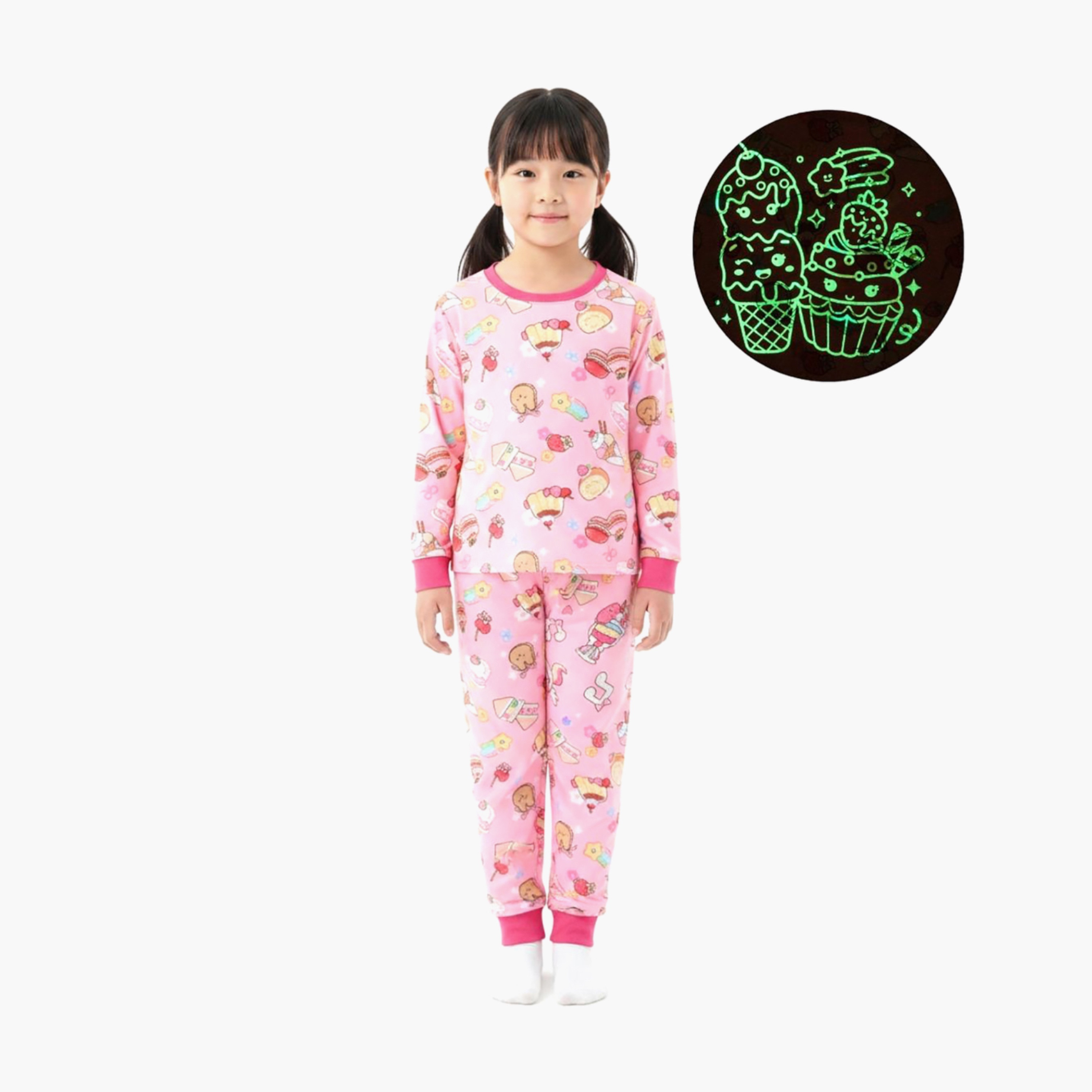 Babyqlo 2-Piece Sweet Treats Printed Glow in the Dark Pyjama Set-girls-clothing-setsandcoords-image-1
