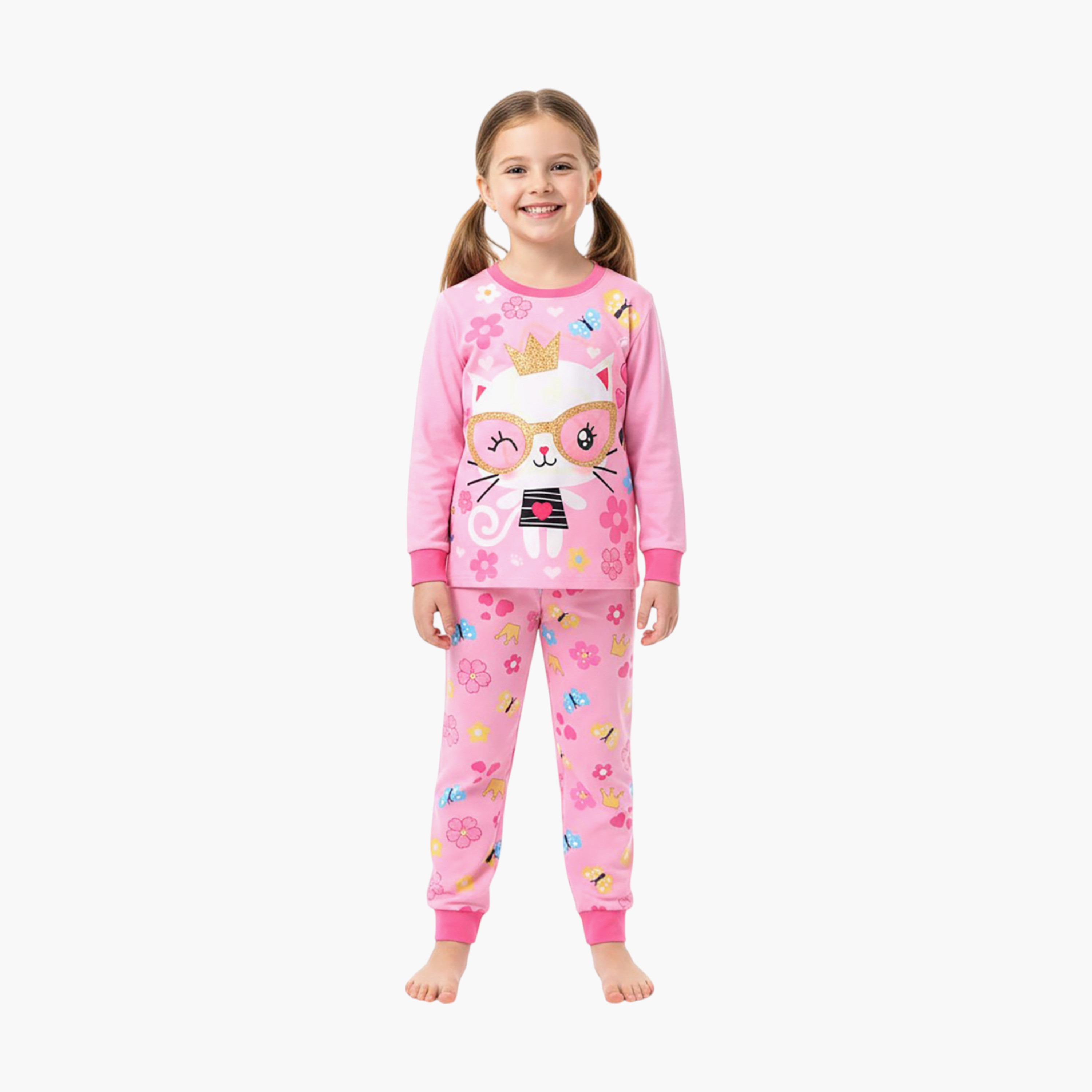 Babyqlo 2-Piece Cat Princess Printed Glow in the Dark Pyjama Set-girls-clothing-setsandcoords-image-2