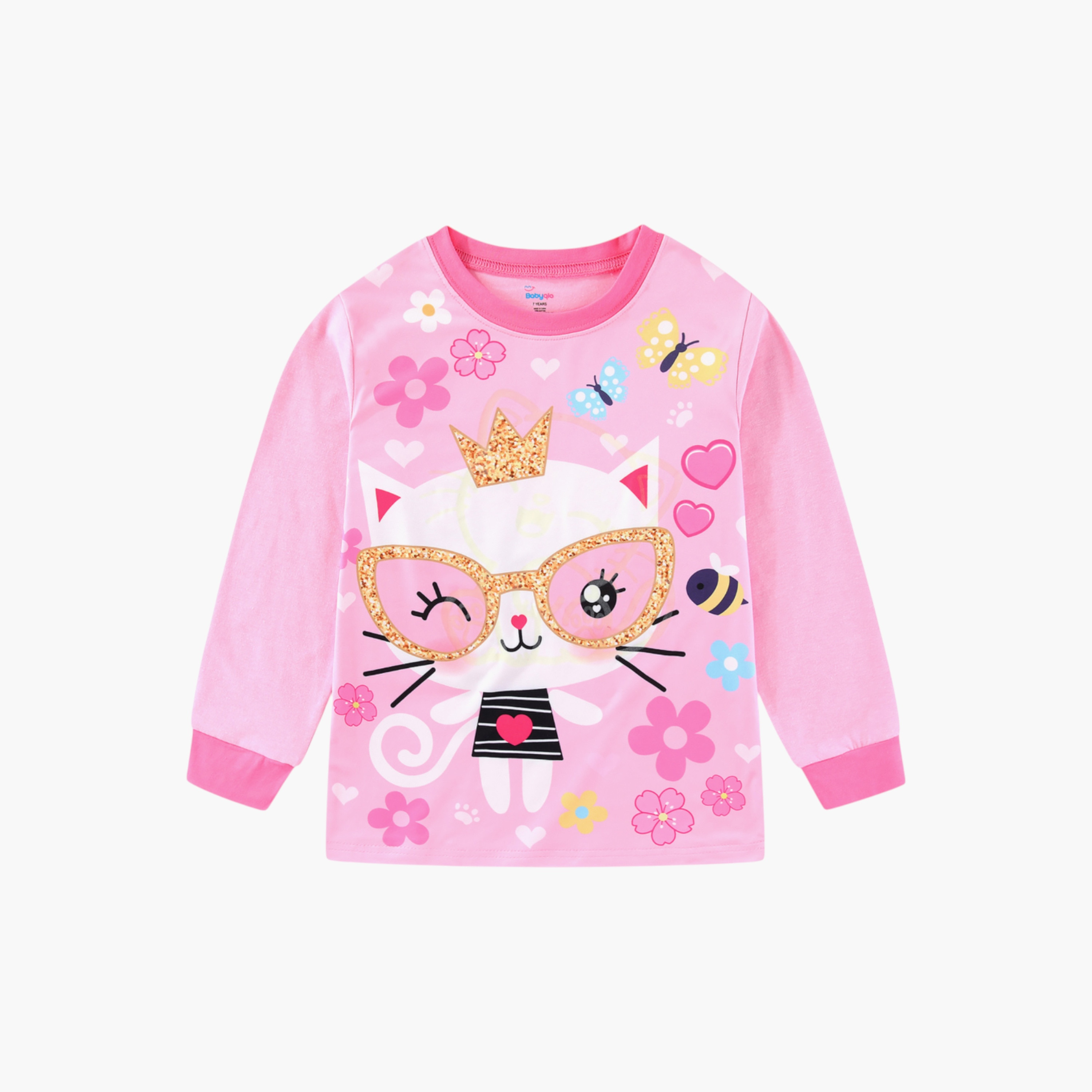 Babyqlo 2-Piece Cat Princess Printed Glow in the Dark Pyjama Set-girls-clothing-setsandcoords-image-5