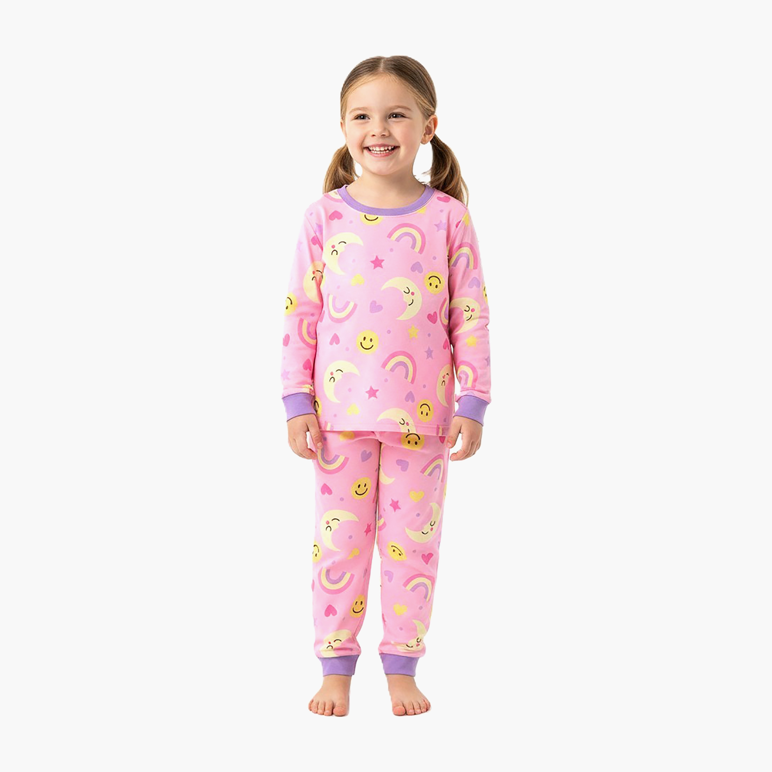 Babyqlo 2-Piece Rainbow and Moon Printed Glow in the Dark Pyjama Set-girls-clothing-setsandcoords-image-2