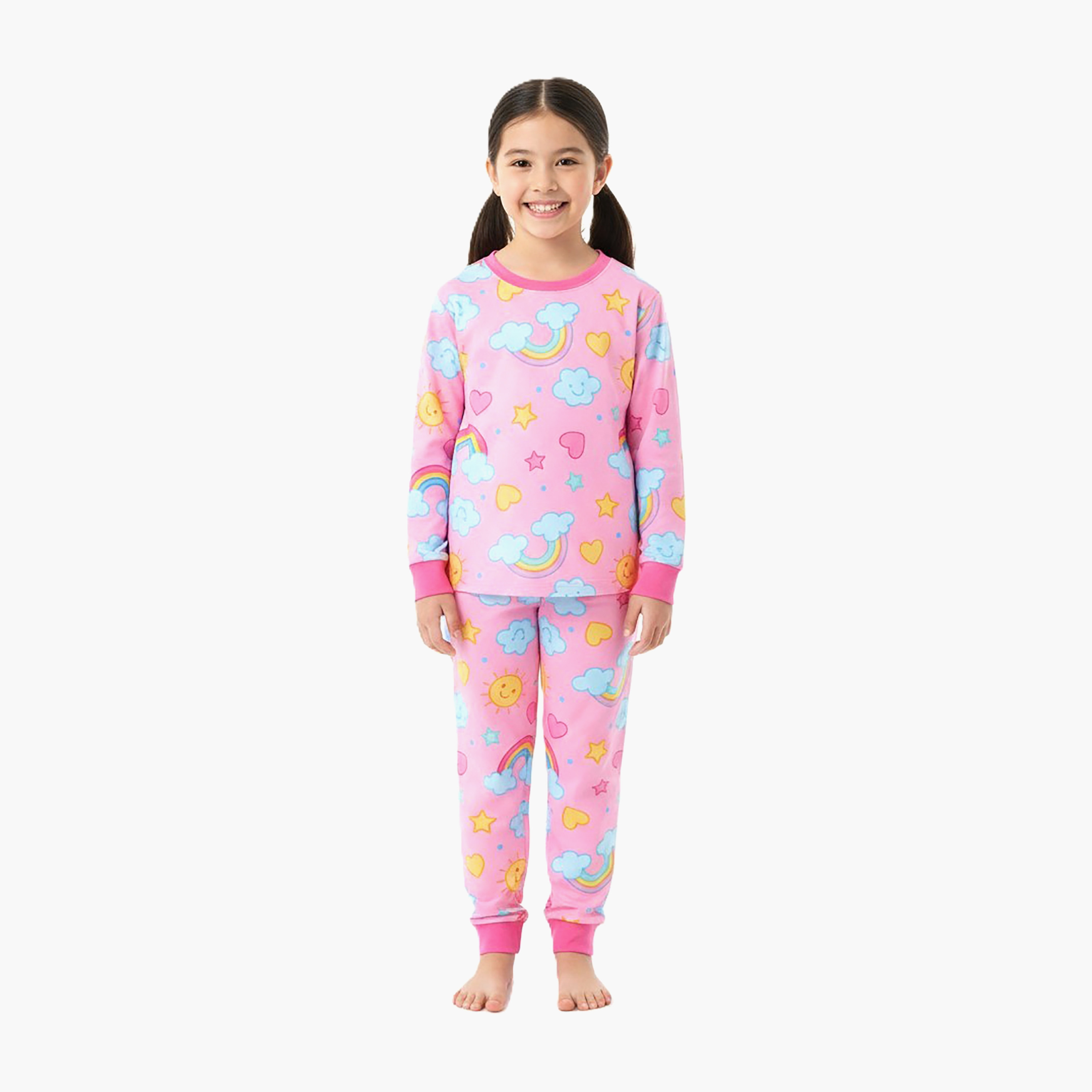 Babyqlo 2-Piece Rainbow and Clouds Printed Glow in the Dark Pyjama Set-girls-clothing-setsandcoords-image-2
