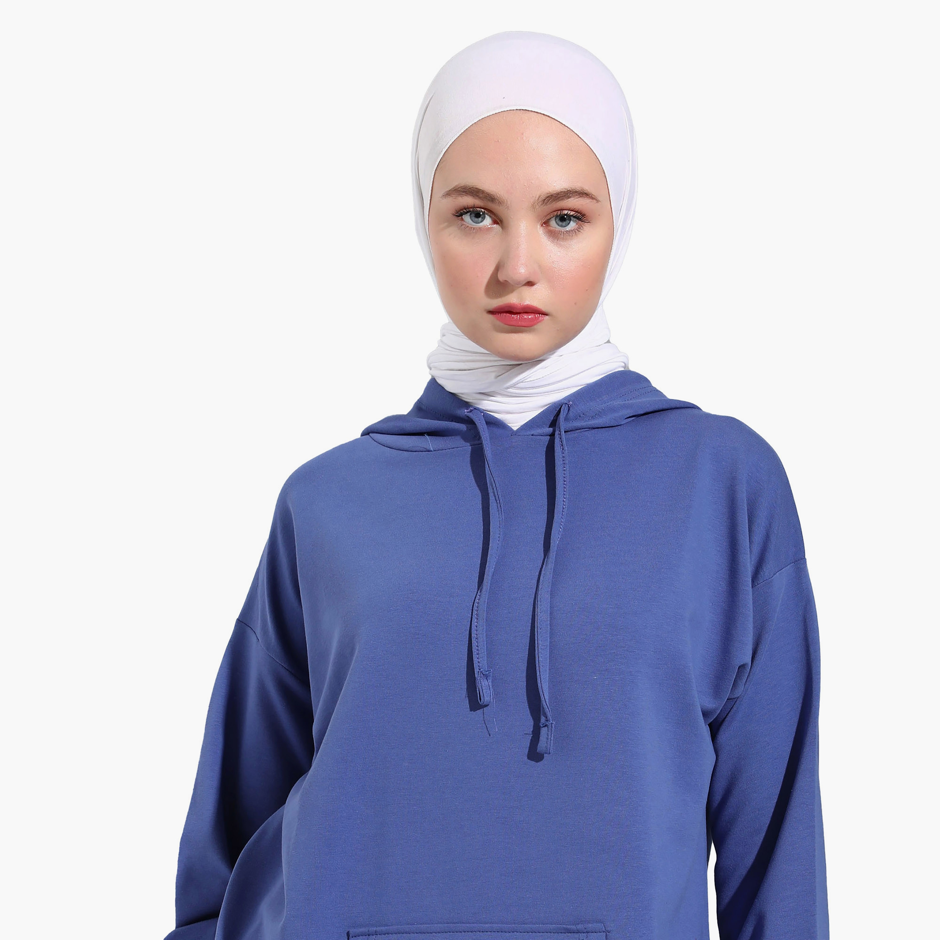 Modanisa Plain Long Hoodie with Kangaroo Pocket-women-clothing-hoodiesandsweatshirts-hoodies-image-3